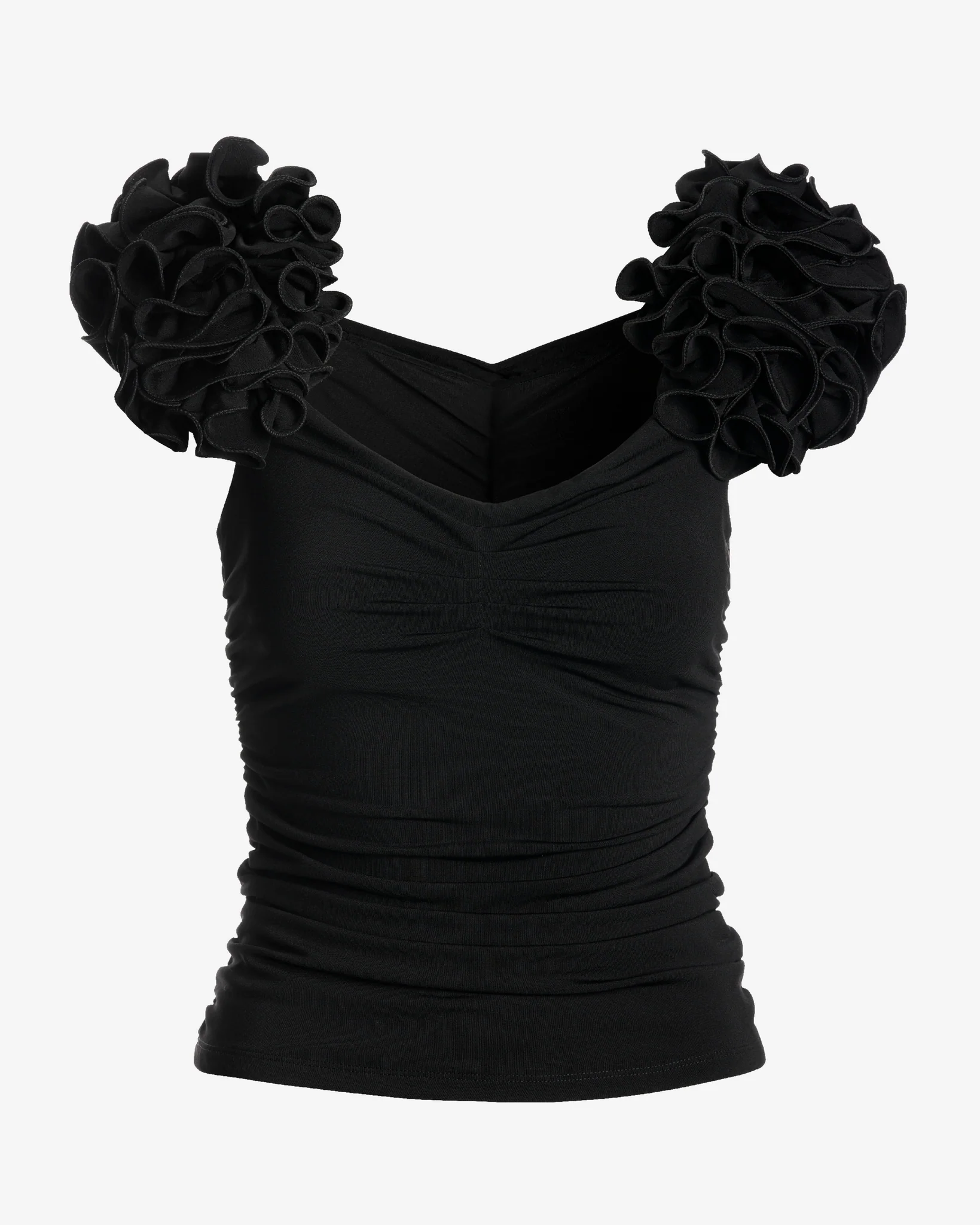 So Chic Floral Skimming Ruched Top Proper Black - Mycitystee