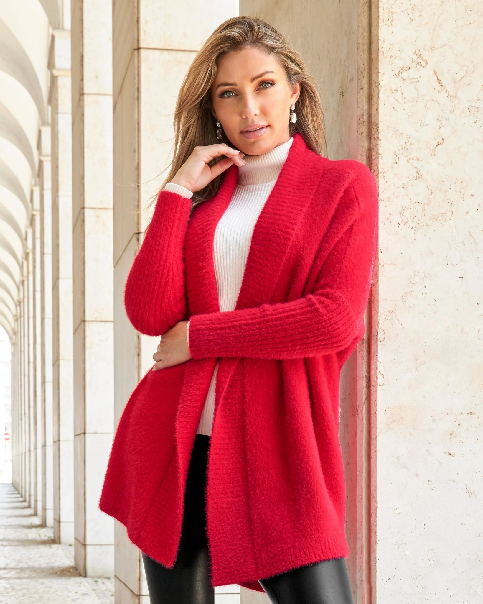 Plush Relaxed Cardigan Racing Red - Mycitystee