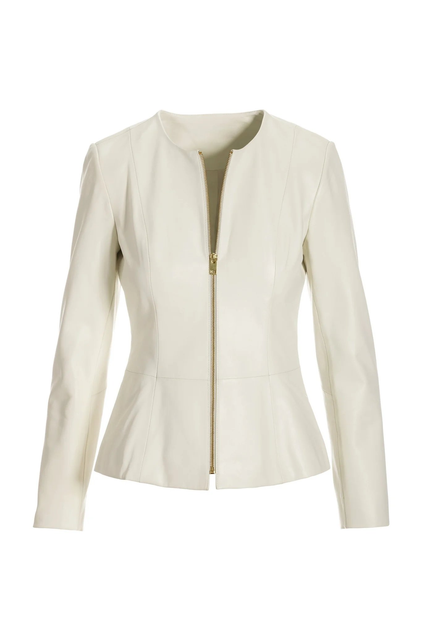 Collarless Peplum Leather Jacket Bone - Mycitystee