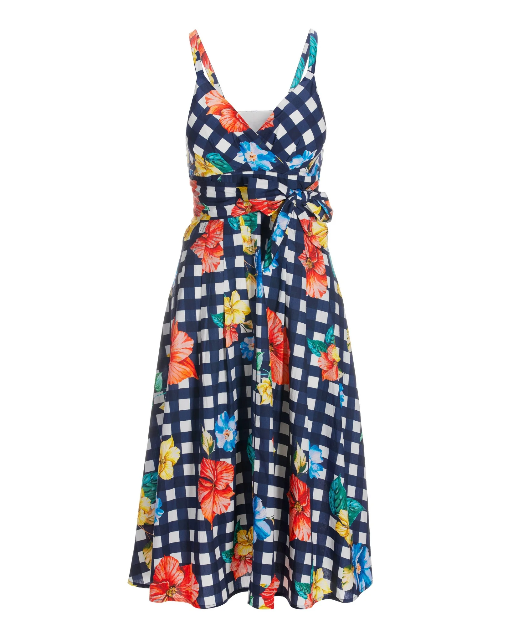 Floral Gingham Print Dress Navy Multi - Mycitystee