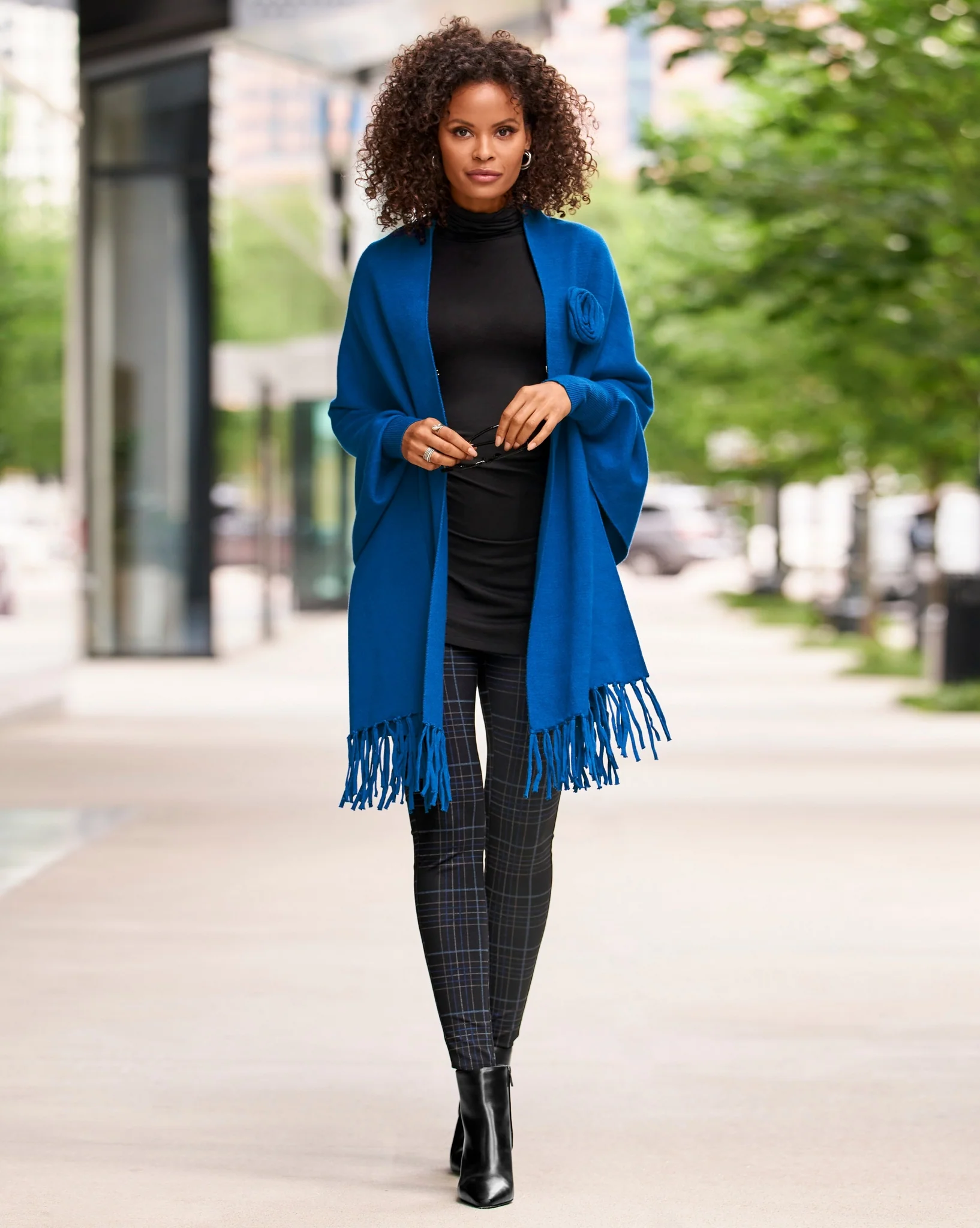 Aspen Plaid Knit Pull On Ponte Legging Black/Light Blue - Mycitystee