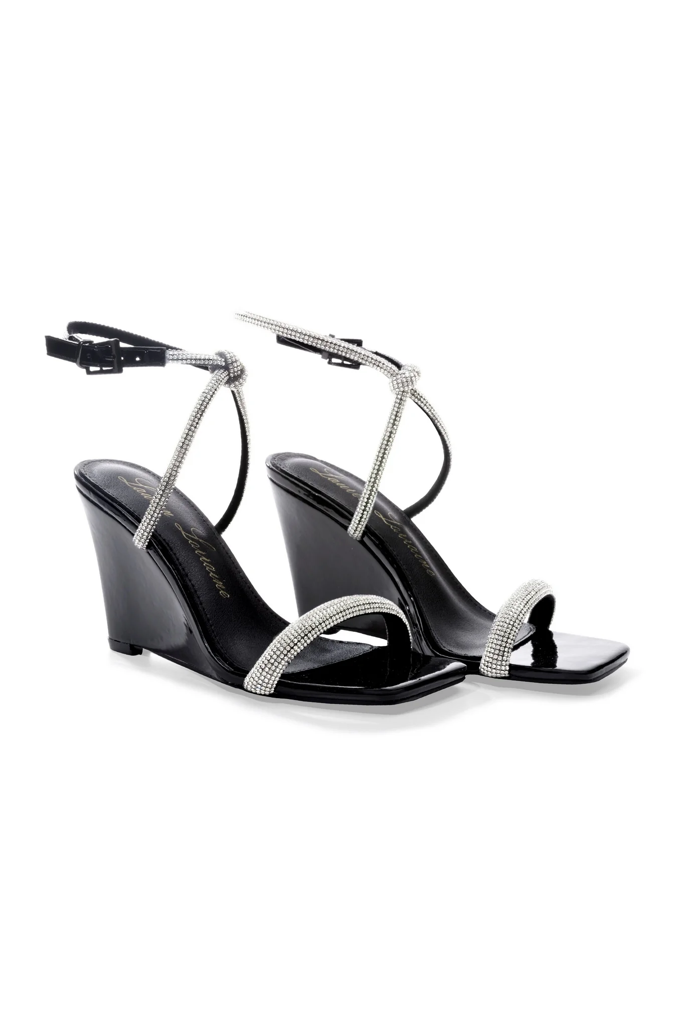 Crystal Ankle Strap Wedge Black - Mycitystee