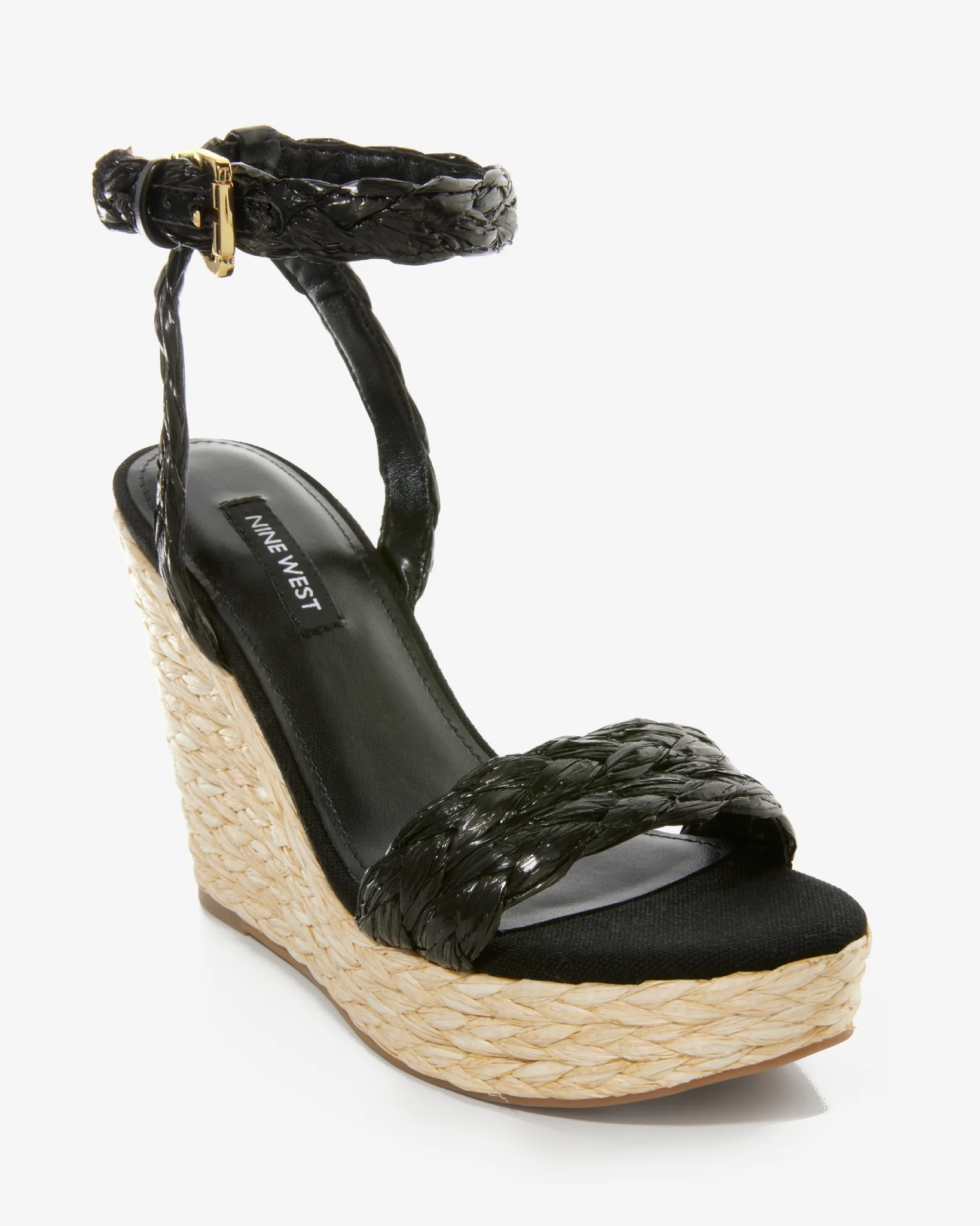 Raffia Wedge Ankle-Strap Sandal Black - Mycitystee