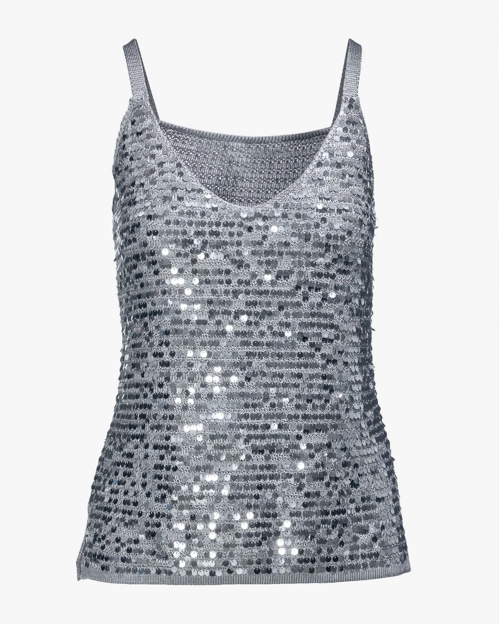 Sequin V-Neck Sweater Tank Silver - Mycitystee
