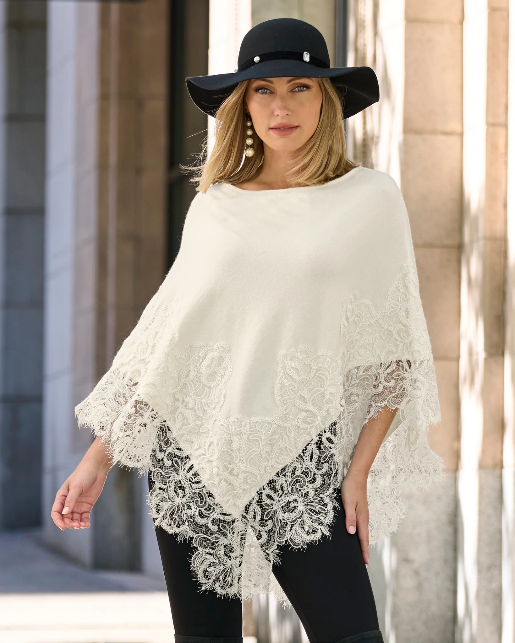 Lace Inset Poncho Off White - Mycitystee