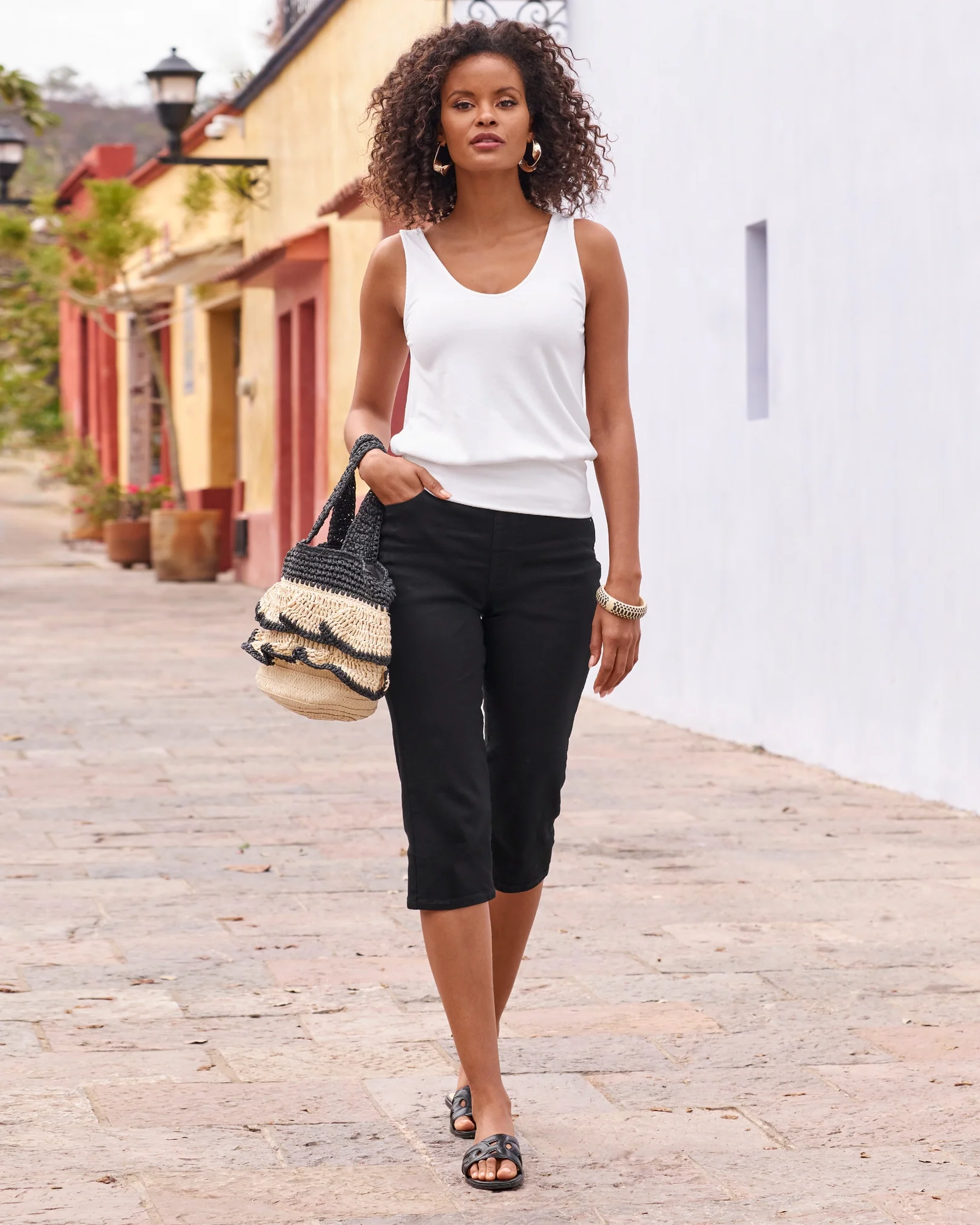 Hampton Pull On Pedal Pusher Black - Mycitystee