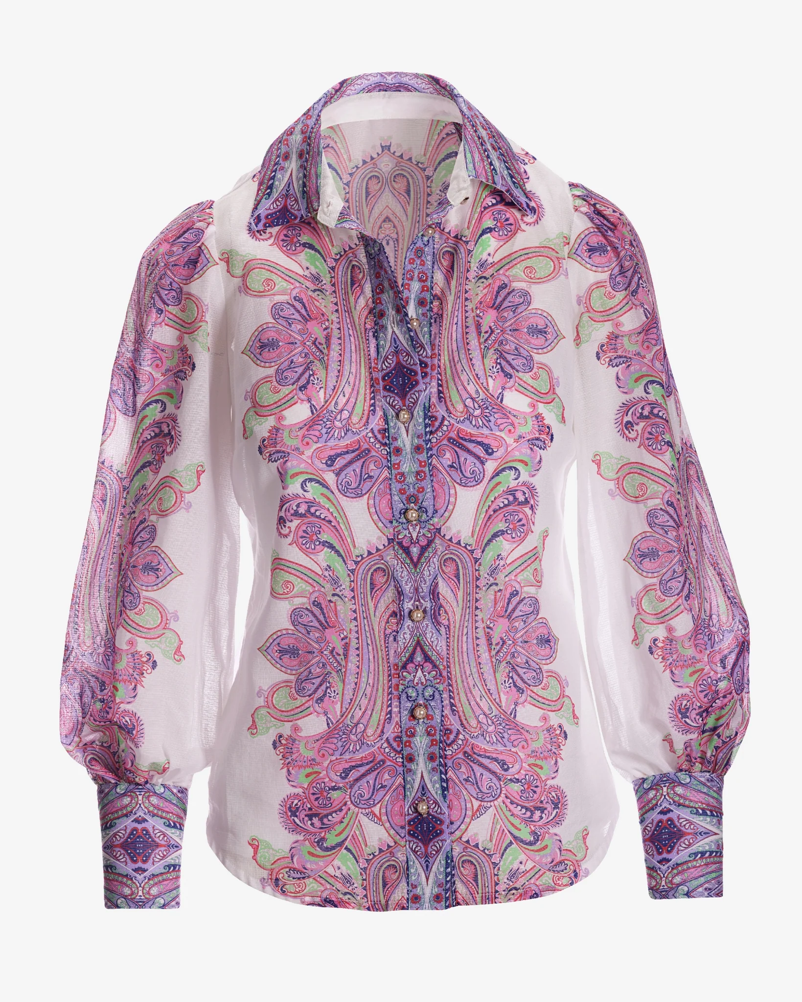 Boca Raton Paisley Print Textured Organza Victoria Drama Sleeve Shirt Lavender - Mycitystee
