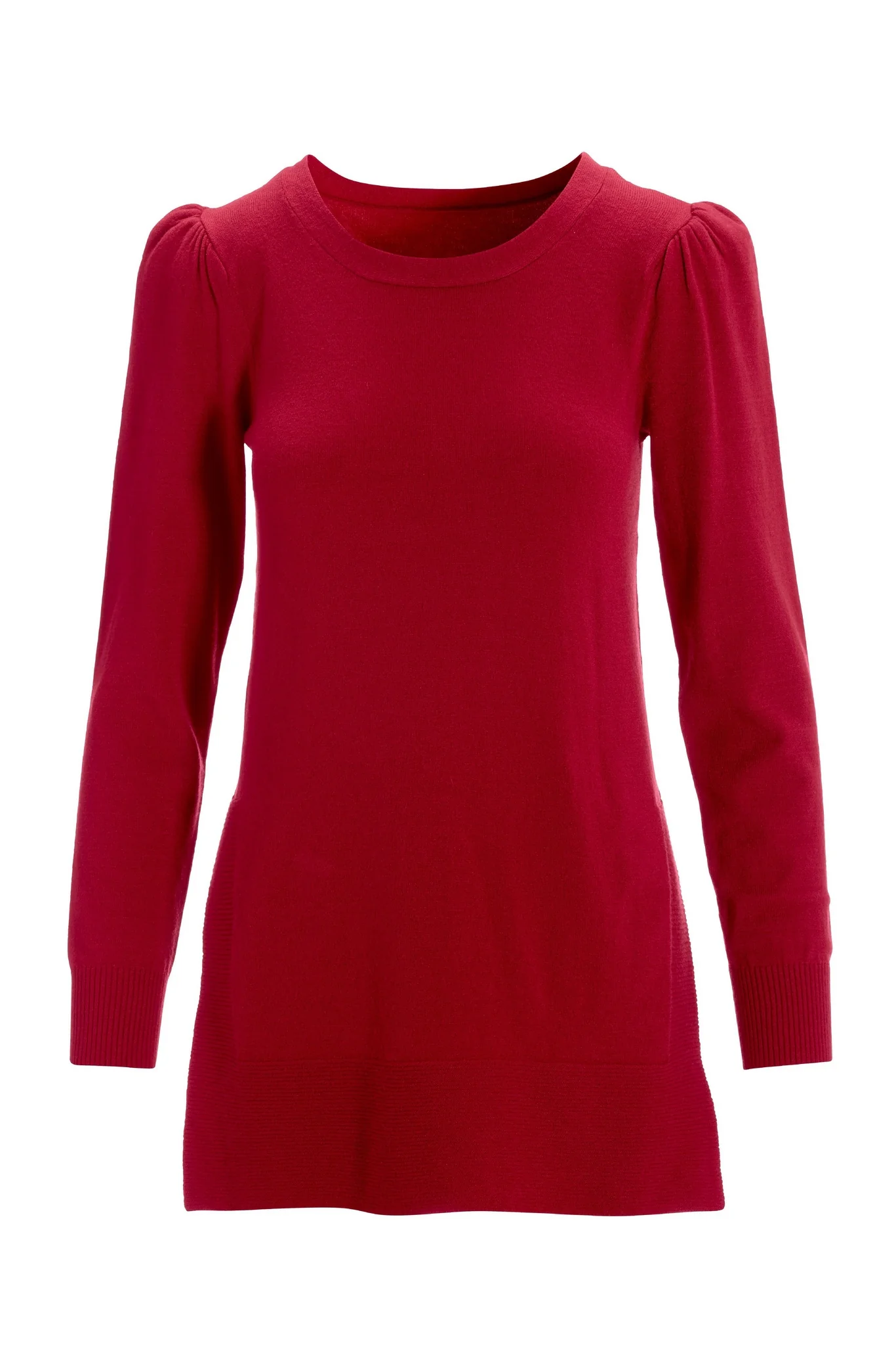 Puff-Sleeve Side Slit Sweater Jester Red - Mycitystee