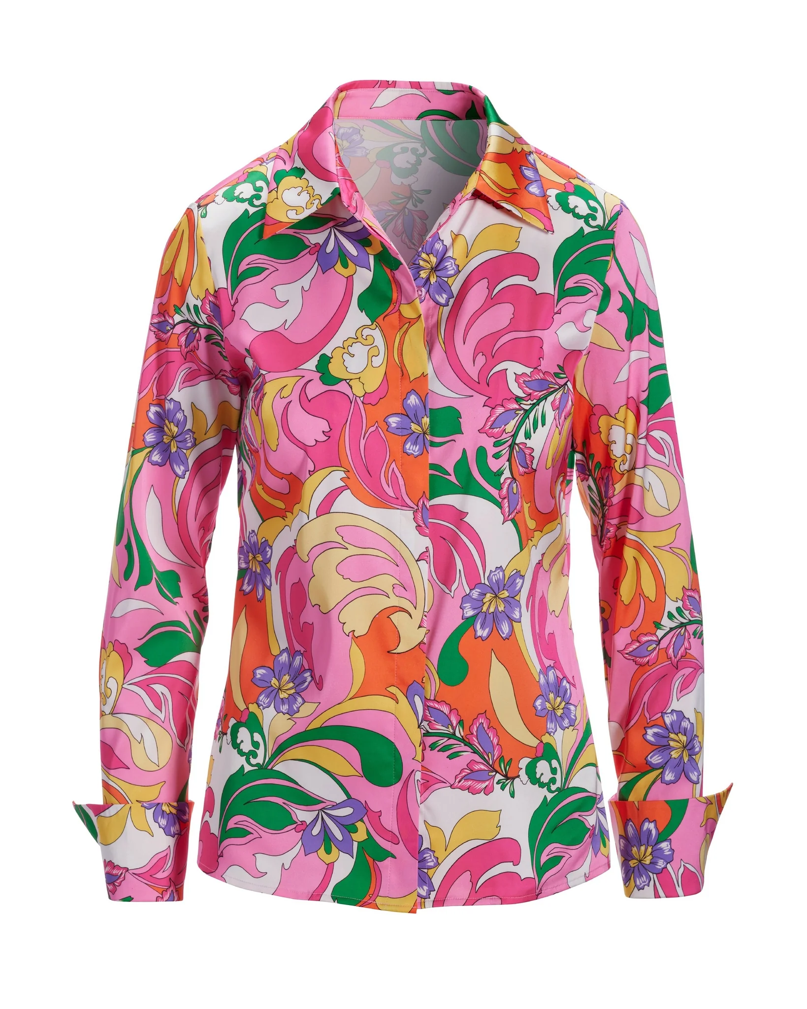 Paris Paisley Sophia Button-Up Charmeuse Blouse Multi - Mycitystee