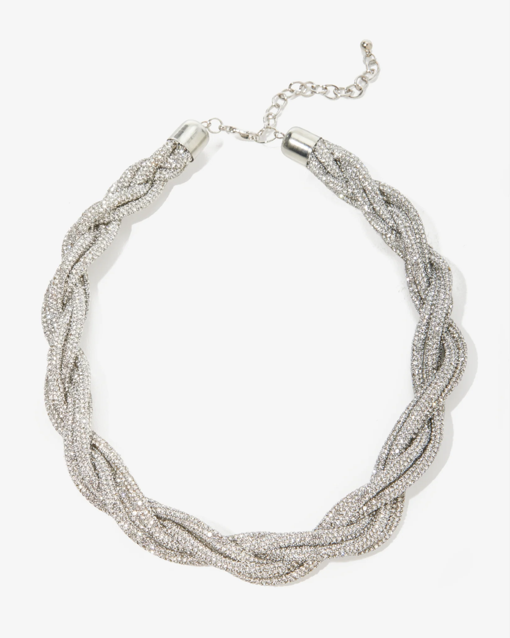 Rhinestone Twist Necklace Silver - Mycitystee