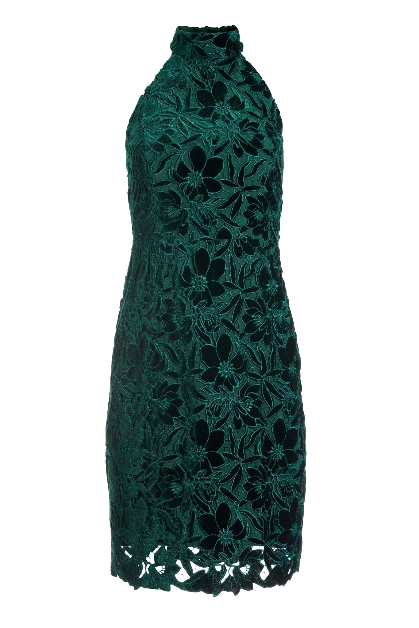 High-Neck Velvet Lace Sheath Dress Green - Mycitystee