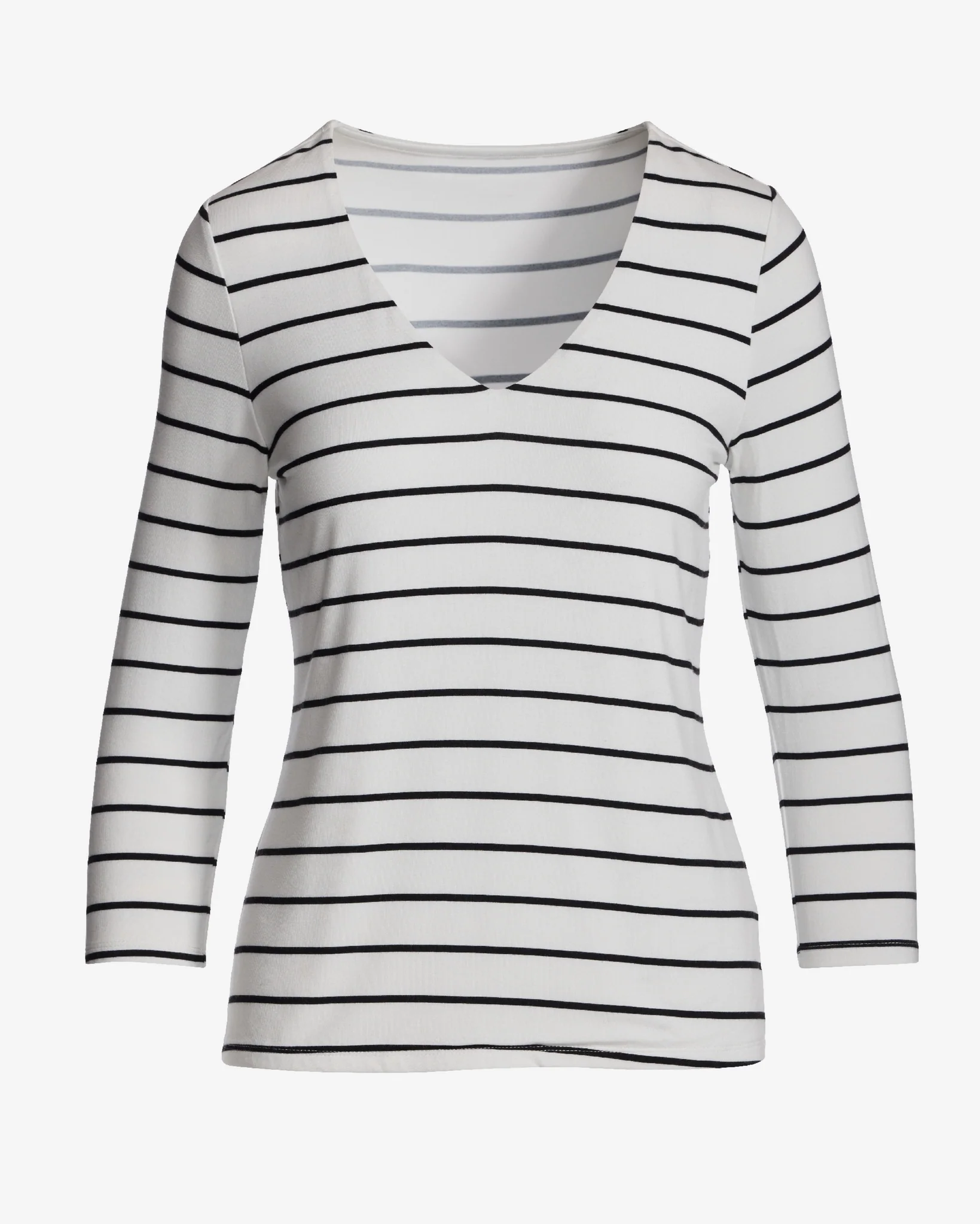 So Effortless Print V Neck Three Quarter Top Thin Stripe - Mycitystee