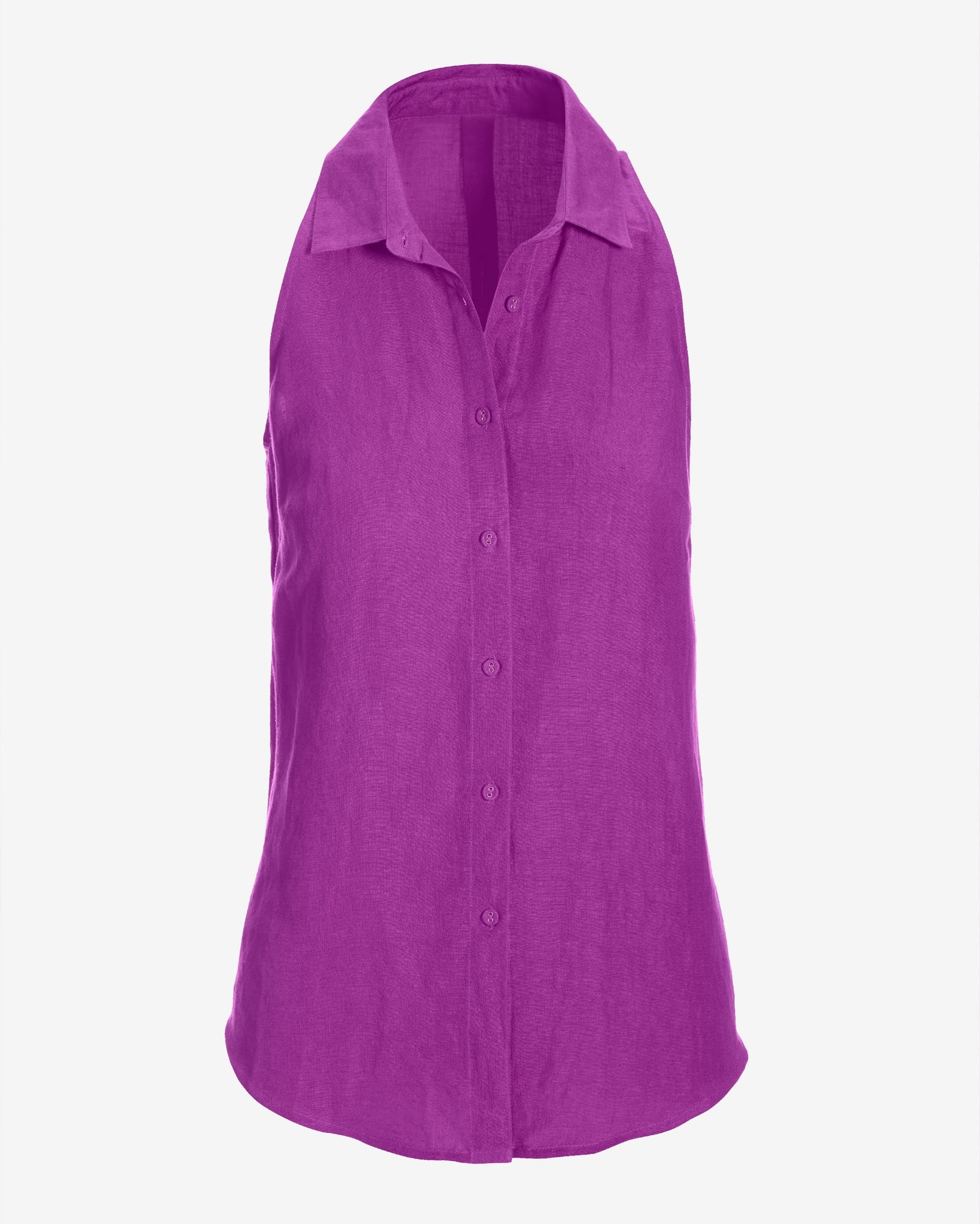 Linen Sleeveless Button-Front Shirt Purple Cactus Flower - Mycitystee
