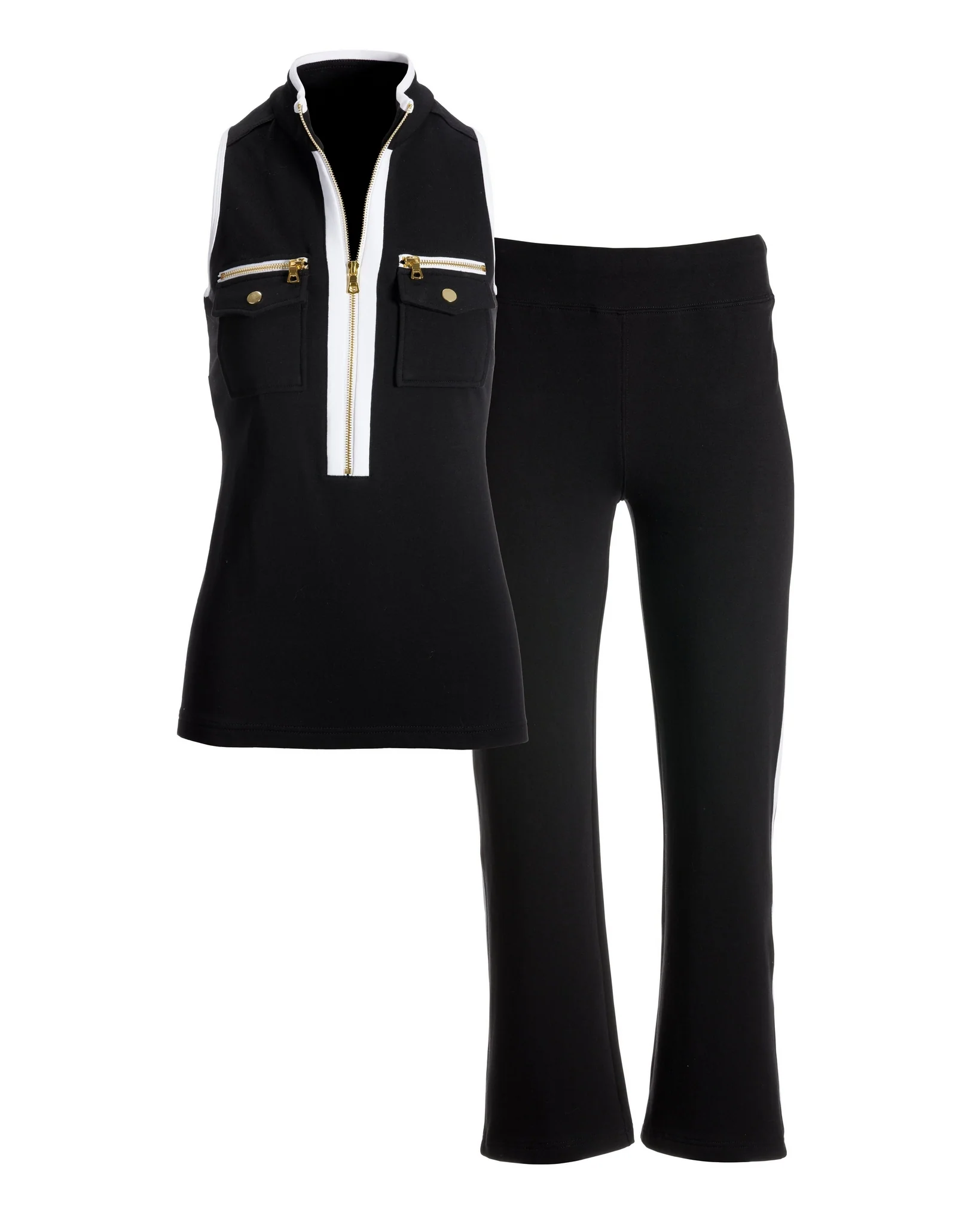 Sleeveless Chic Zippered Coordinates Set Black/White - Mycitystee