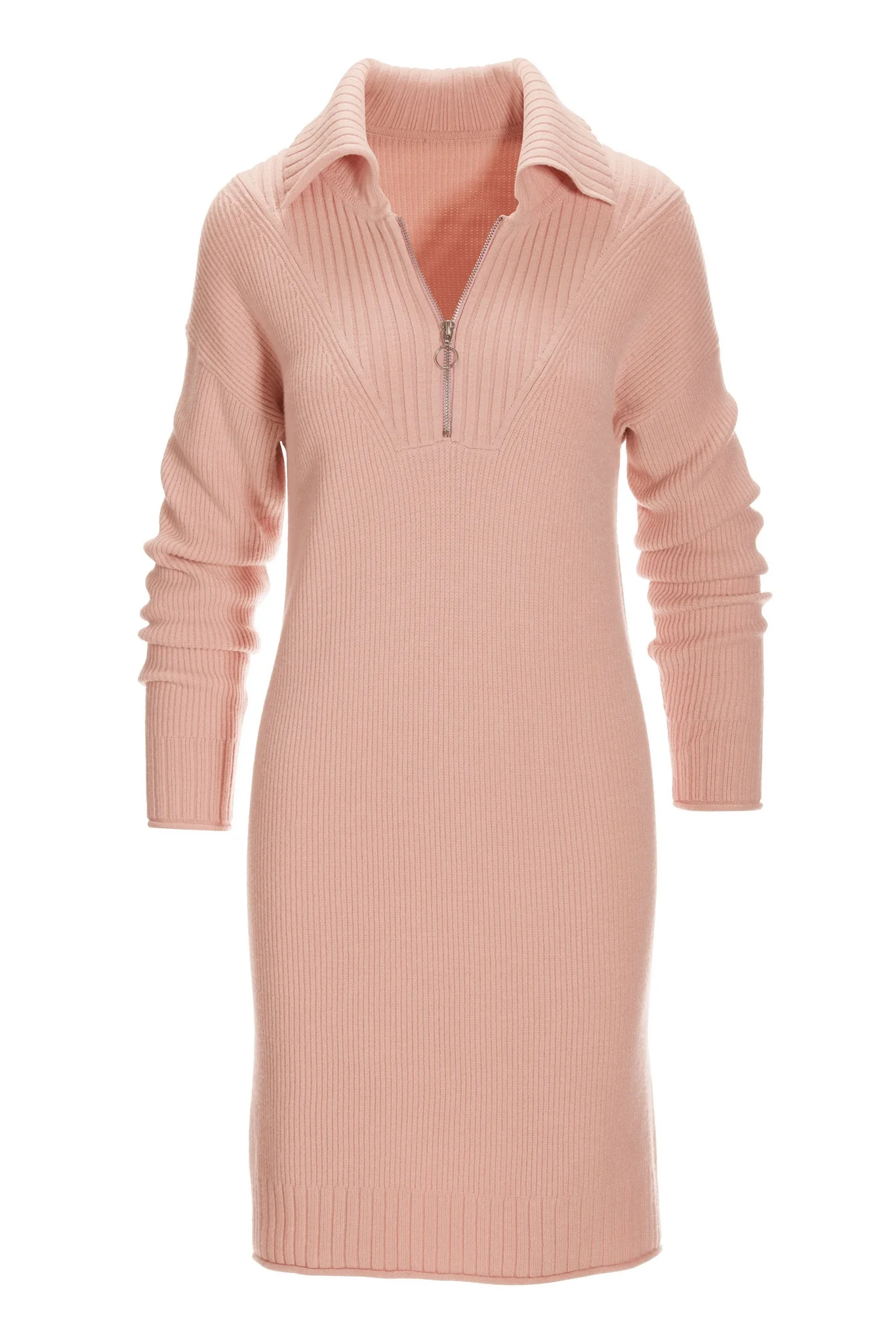 Half Zip Sweater Dress Pale Pink - Mycitystee