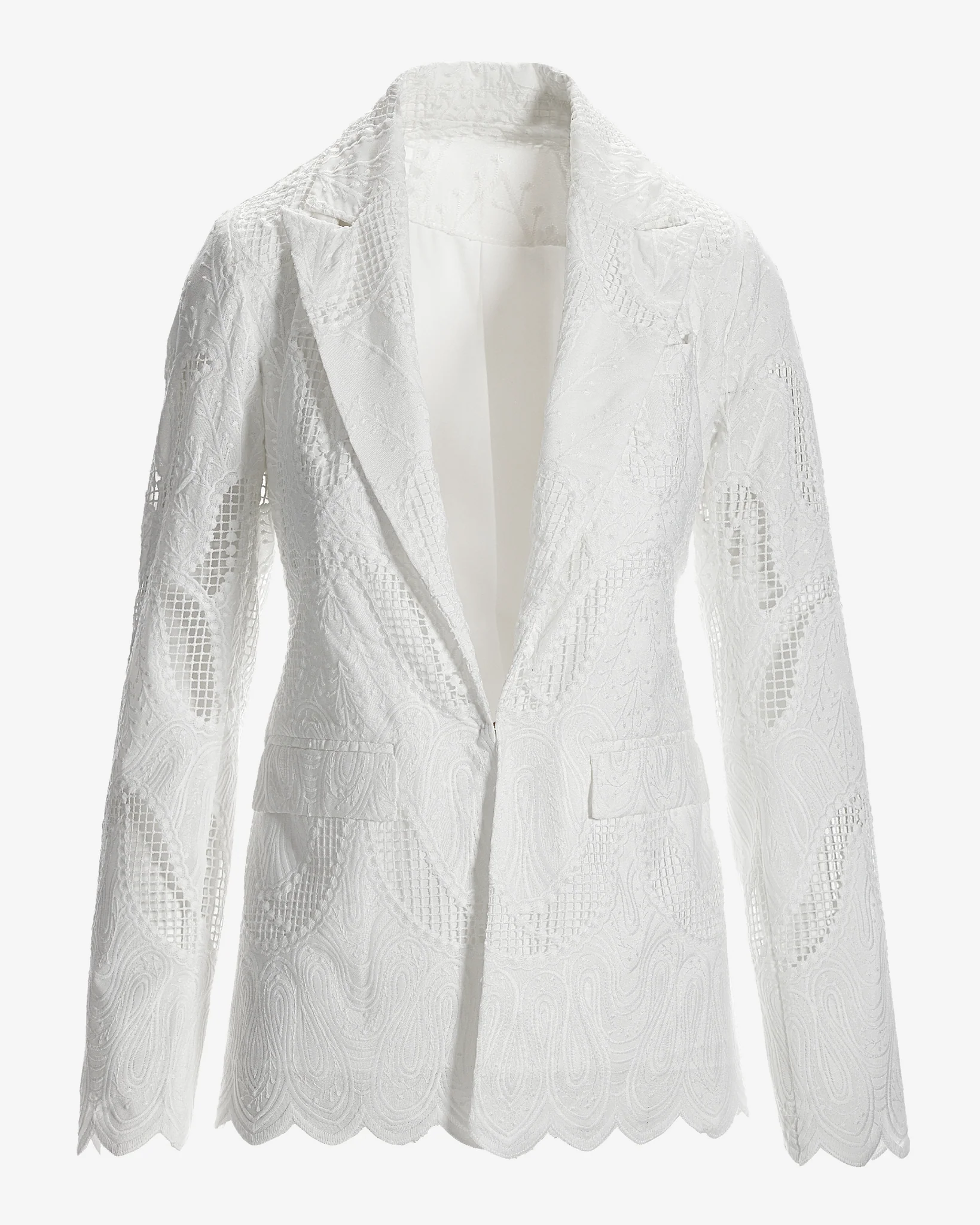 Lace Scallop Hem Single Button Blazer Off White - Mycitystee