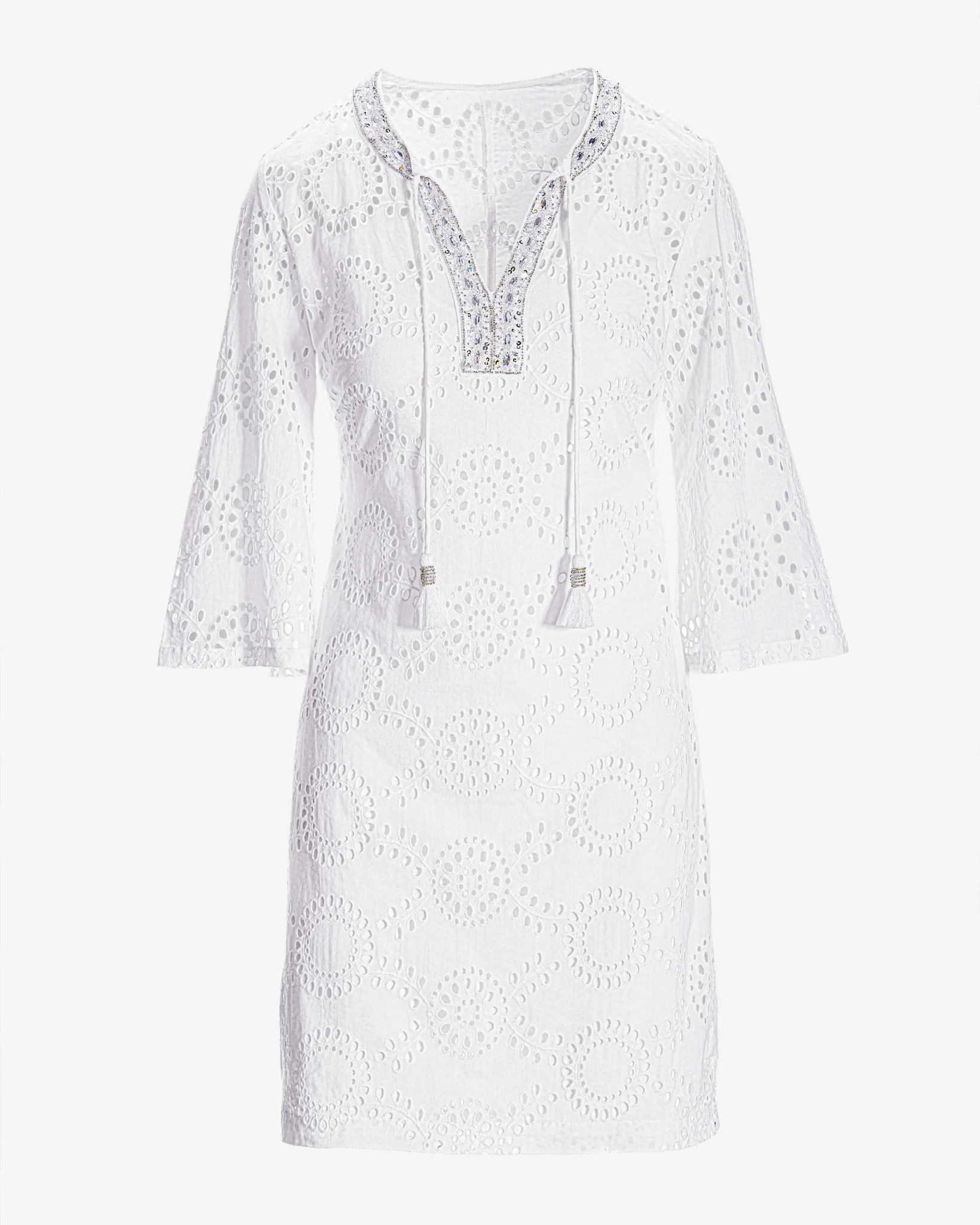 Eyelet Embellished Tunic Dress White - Mycitystee