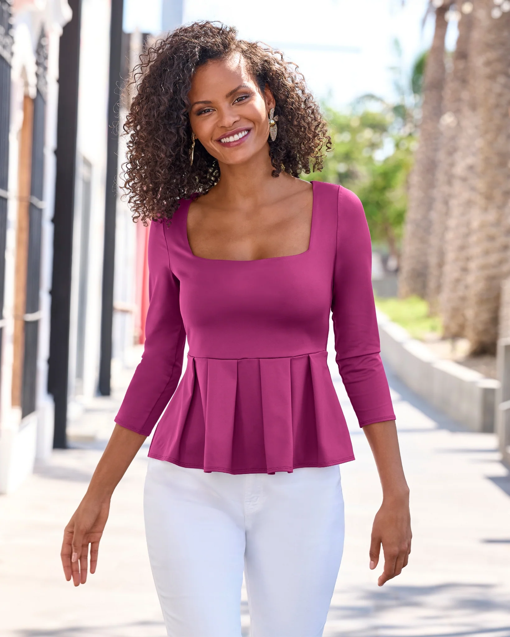 So Modern Peplum Pleated Knit Top Festival Fuchsia - Mycitystee