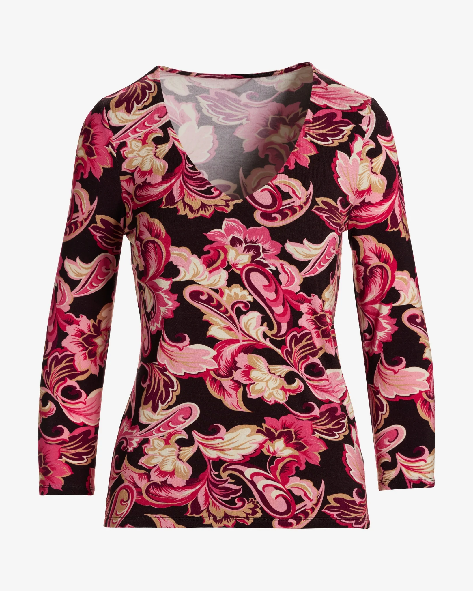 So Effortless Print V Neck Three Quarter Top Autumntime Paisley - Mycitystee