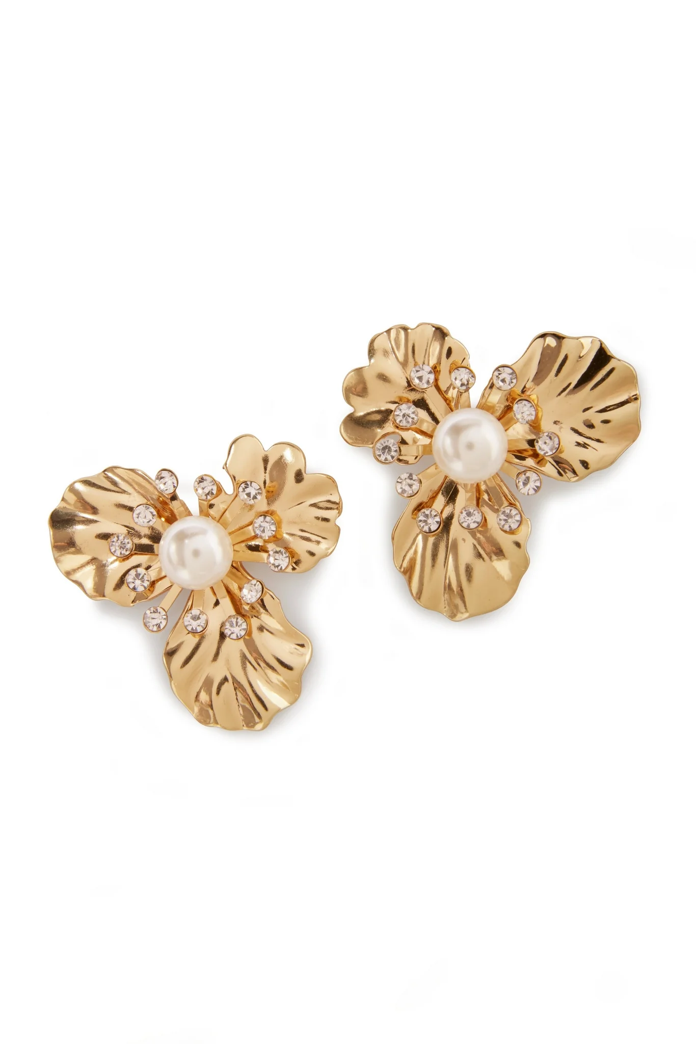 Pearl Flower Stud Statement Earring Gold - Mycitystee