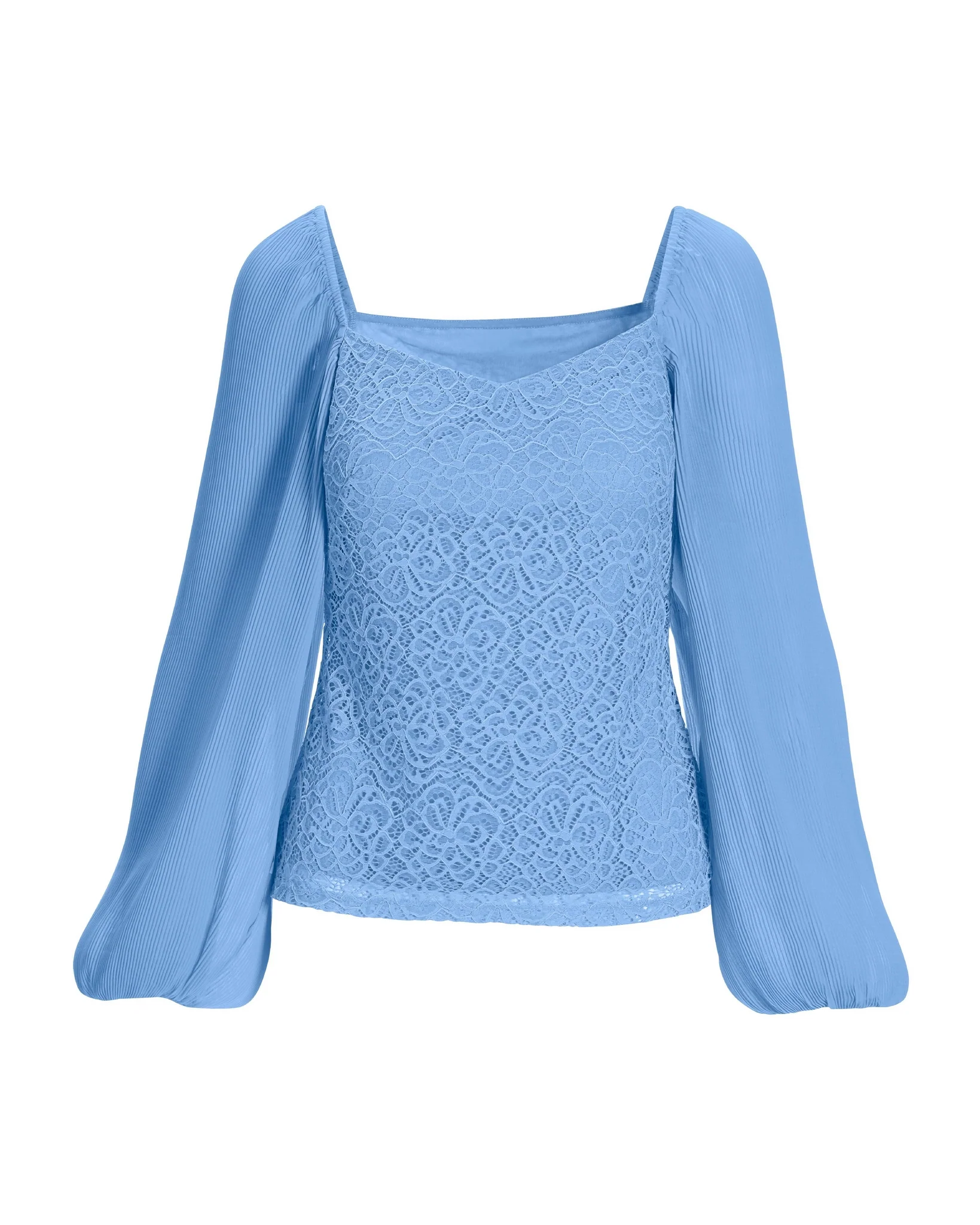 Pleated-Sleeve Lace Knit Top Airy Blue - Mycitystee
