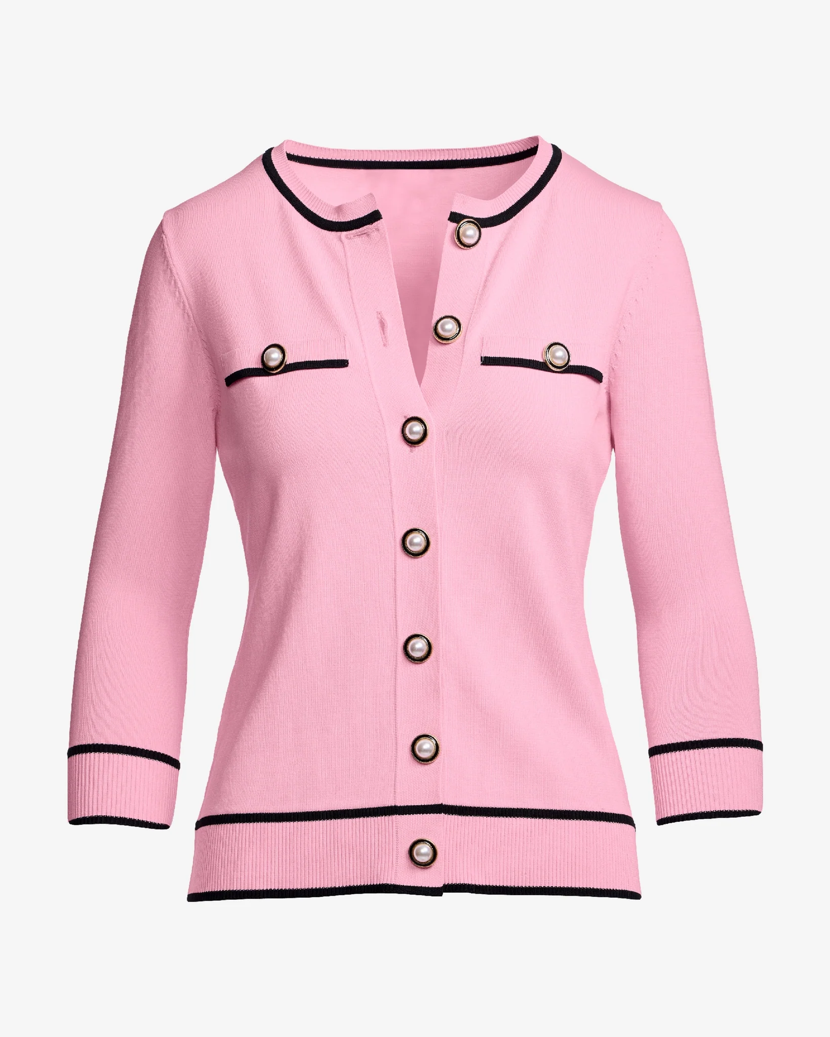 Colorblock Pearl Button Pullover Sweater Pink/Black - Mycitystee
