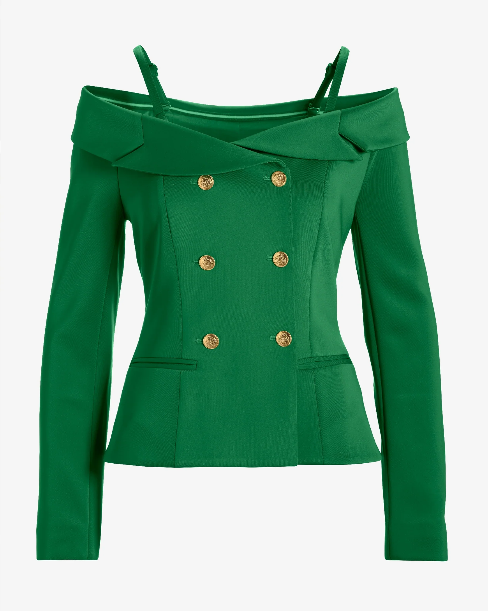 Off The Shoulder Scuba Double Breasted Blazer Monaco Green - Mycitystee