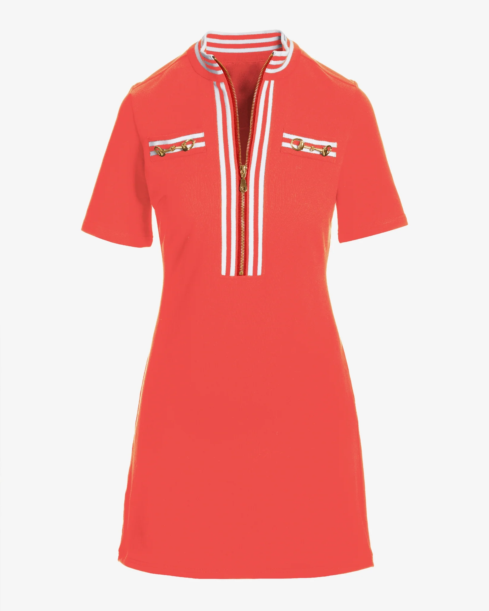 Striped French Terry Hardware Zipper Dress Cayenne - Mycitystee