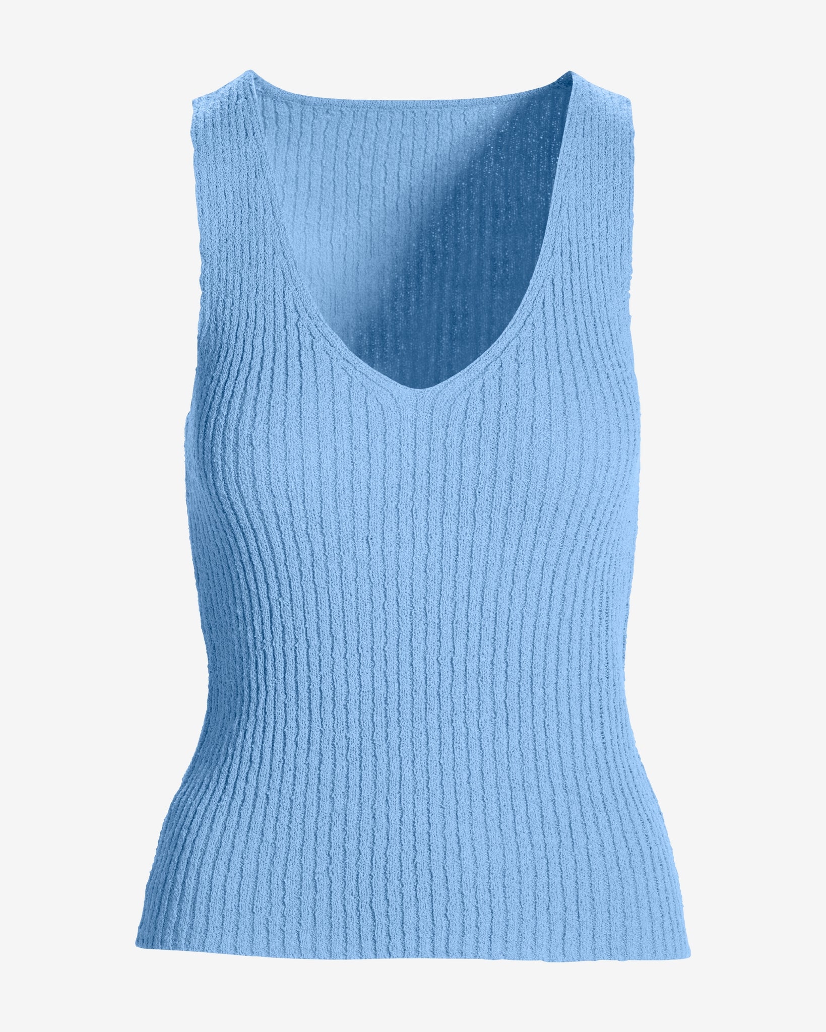 Textured V-Neck Sweater Tank Clear Blue Sky - Mycitystee