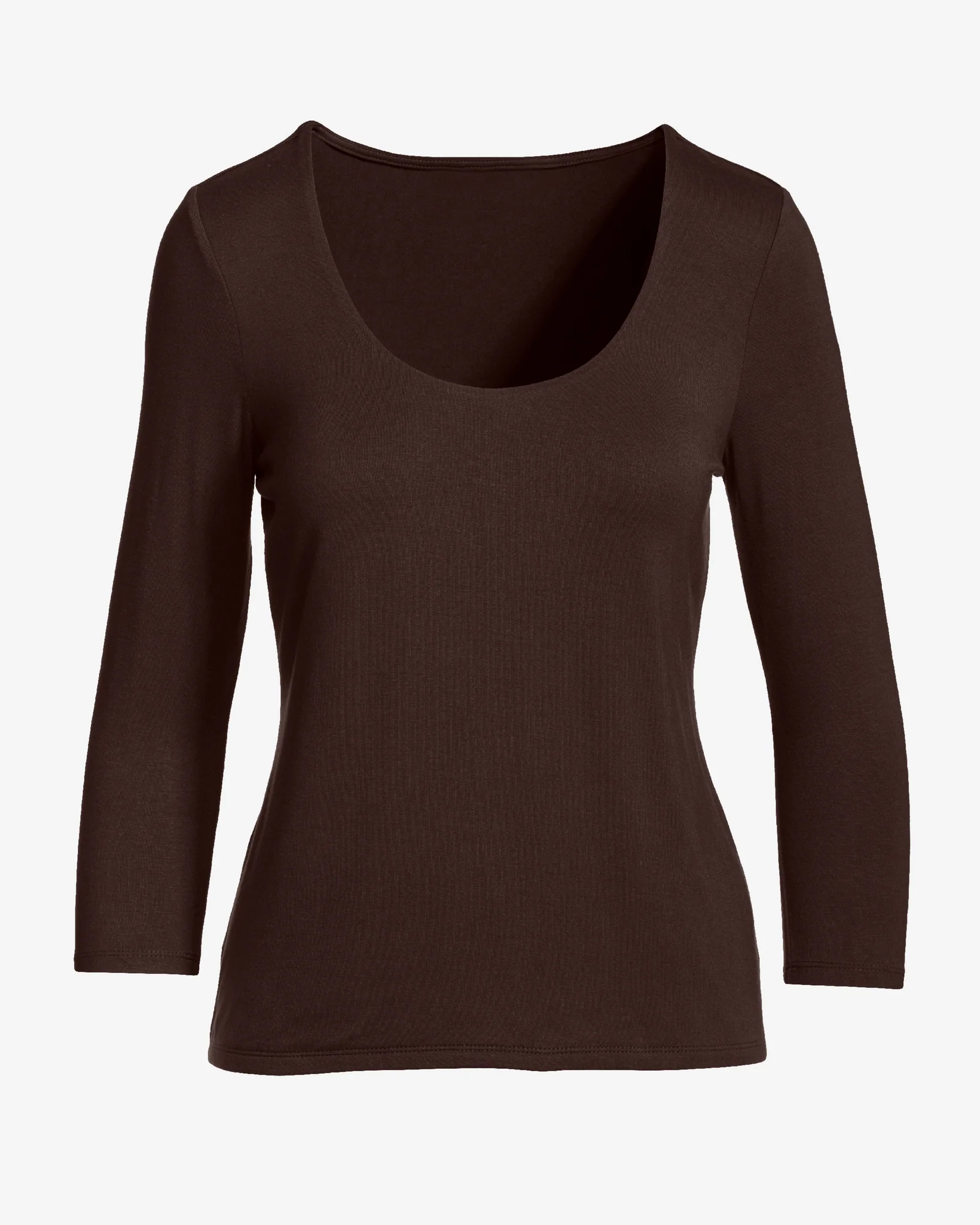 So Effortless Three Quarter Sleeve Scoop Neck Top Safari Brown - Mycitystee