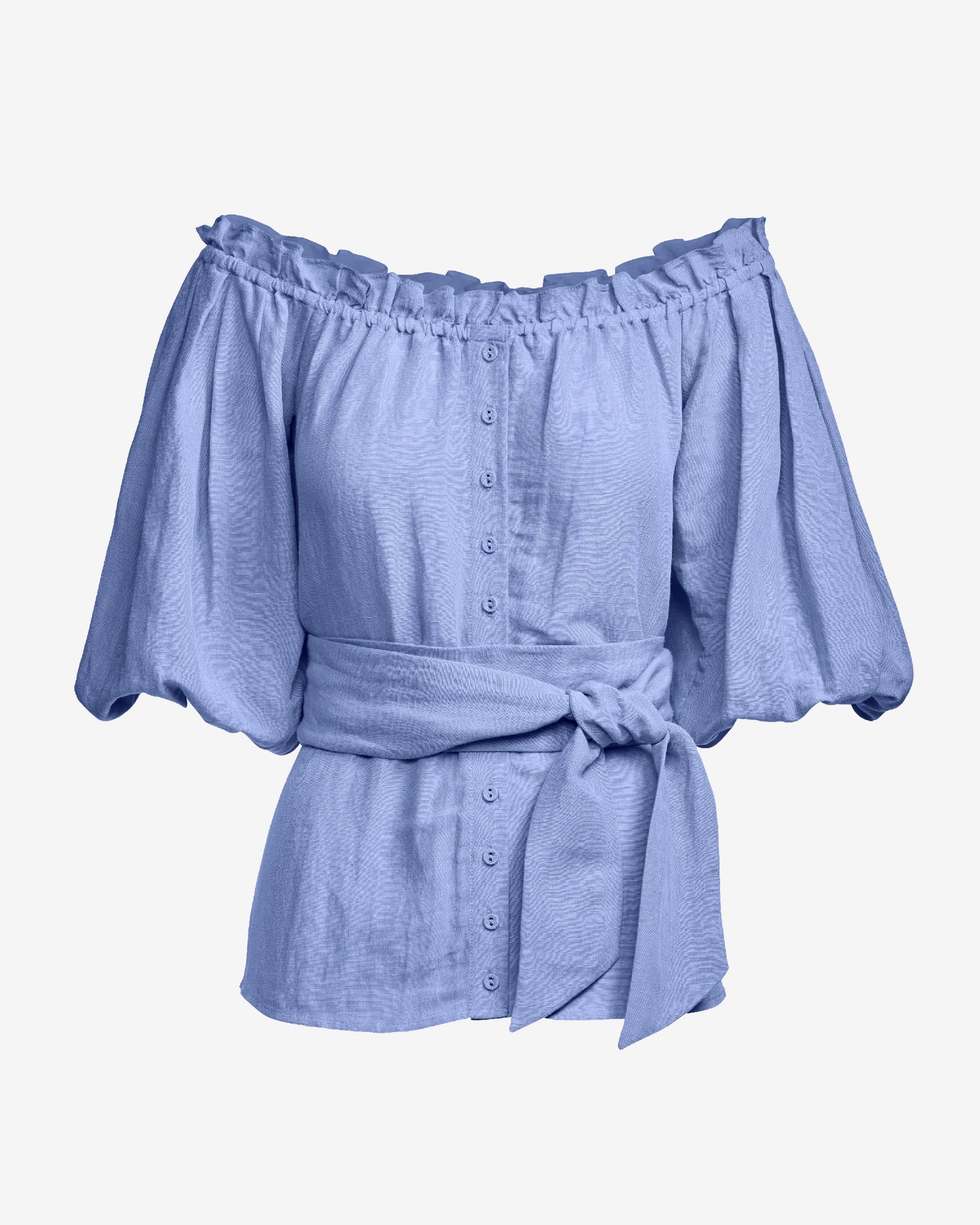 Linen Puff Sleeve Tie Waist Peplum Blouse Jacaranda - Mycitystee