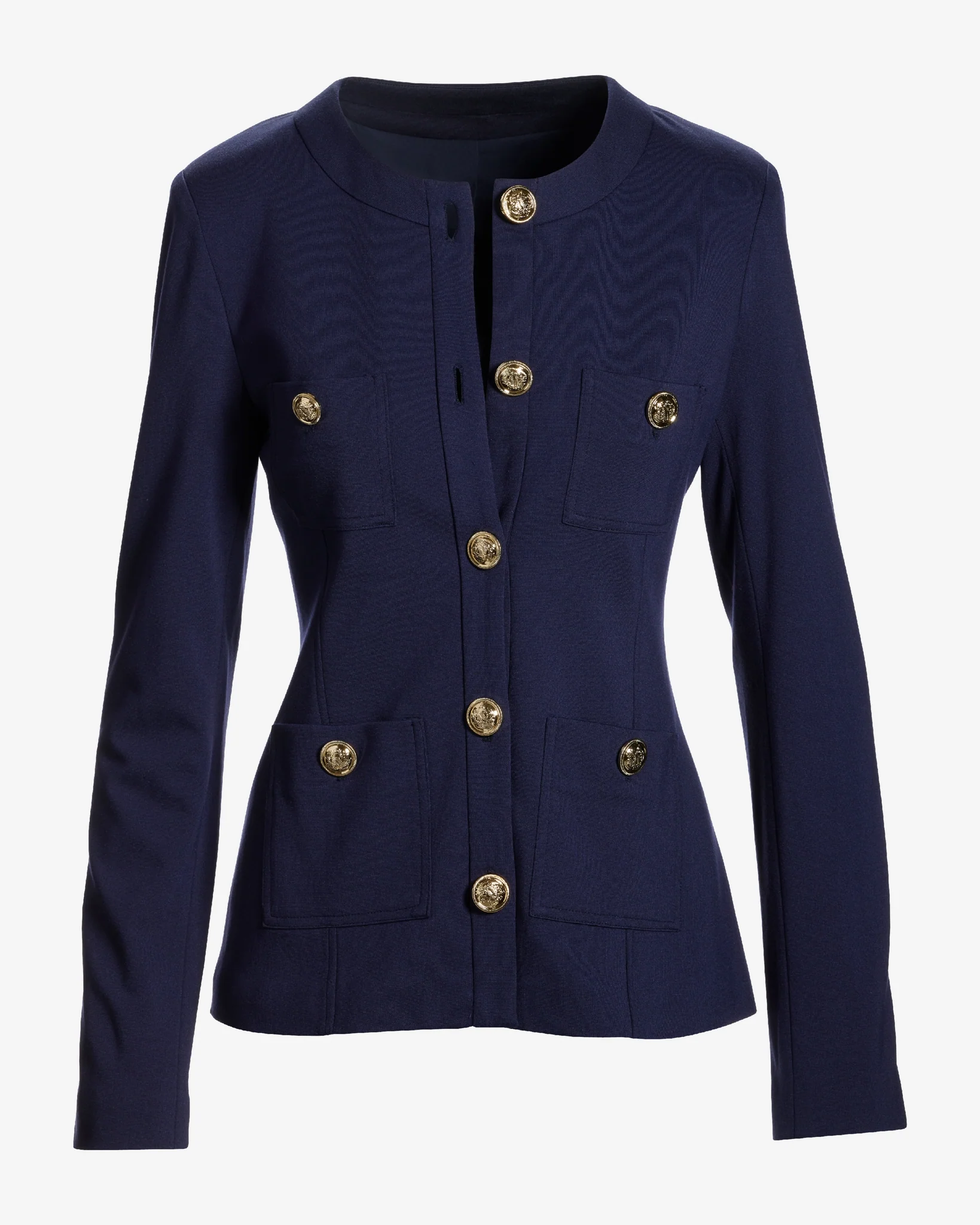 Ultimate Ponte Crest Button Collarless Jacket Navy - Mycitystee