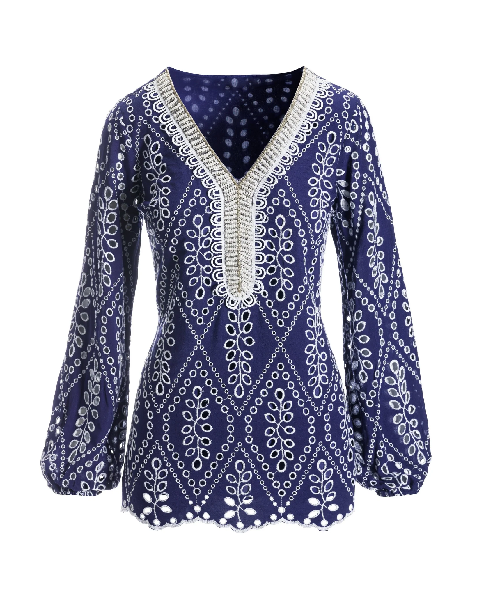 Eyelet Embellished Tunic Top Navy - Mycitystee