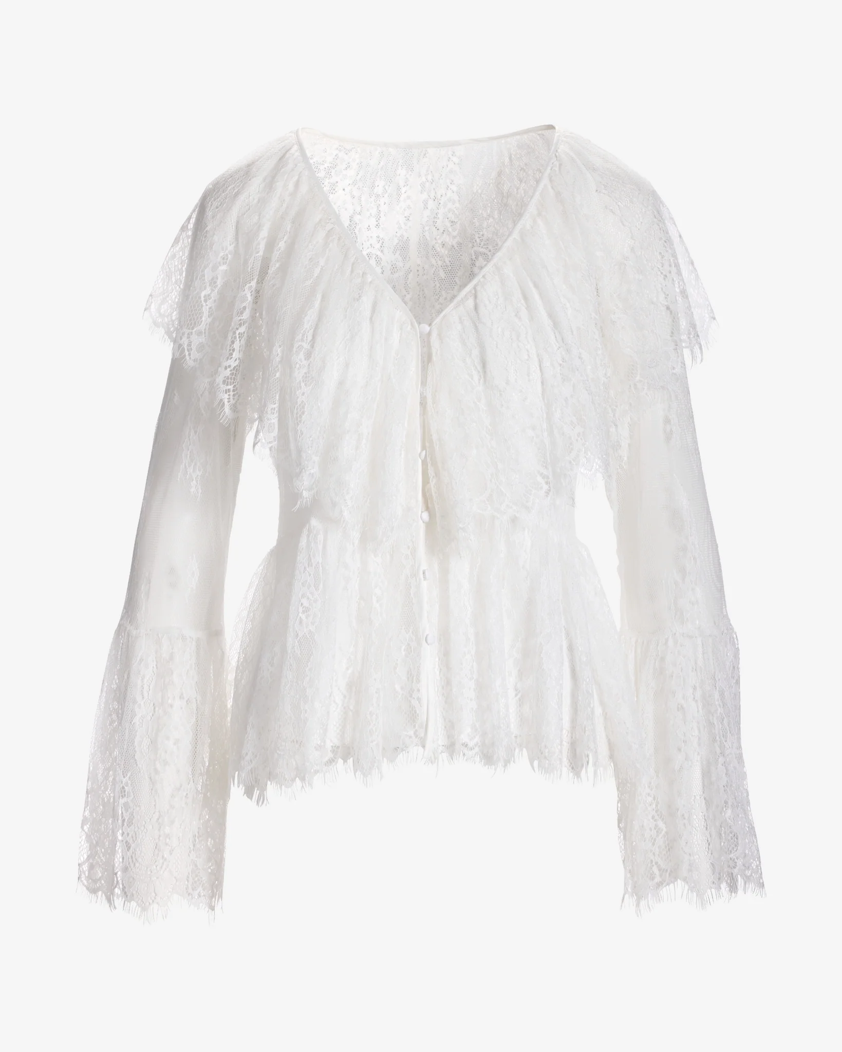 Bohemian Long-Sleeve Lace Blouse Off White - Mycitystee