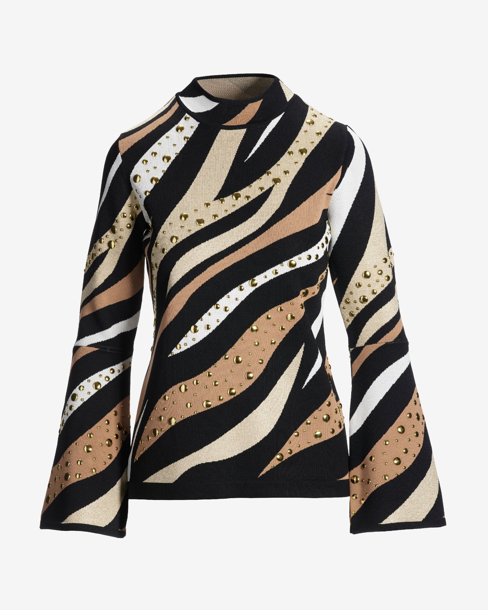 Studded Zebra Jacquard Flare Sleeve Sweater Neutral Zebra - Mycitystee
