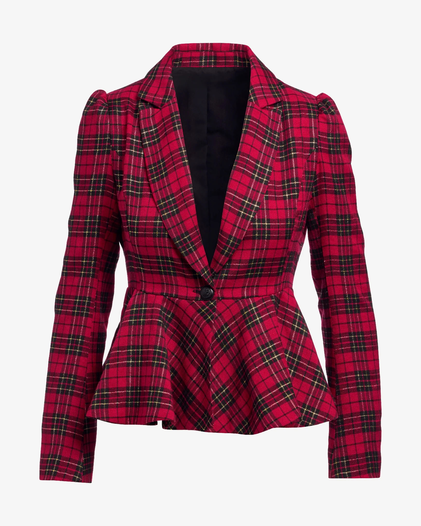 Shimmer Plaid Peplum Single Button Blazer Red Multi - Mycitystee