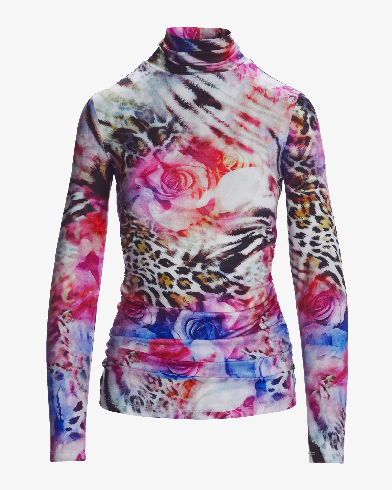 So Chic Floral and Animal Ruched Turtleneck Multi - Mycitystee