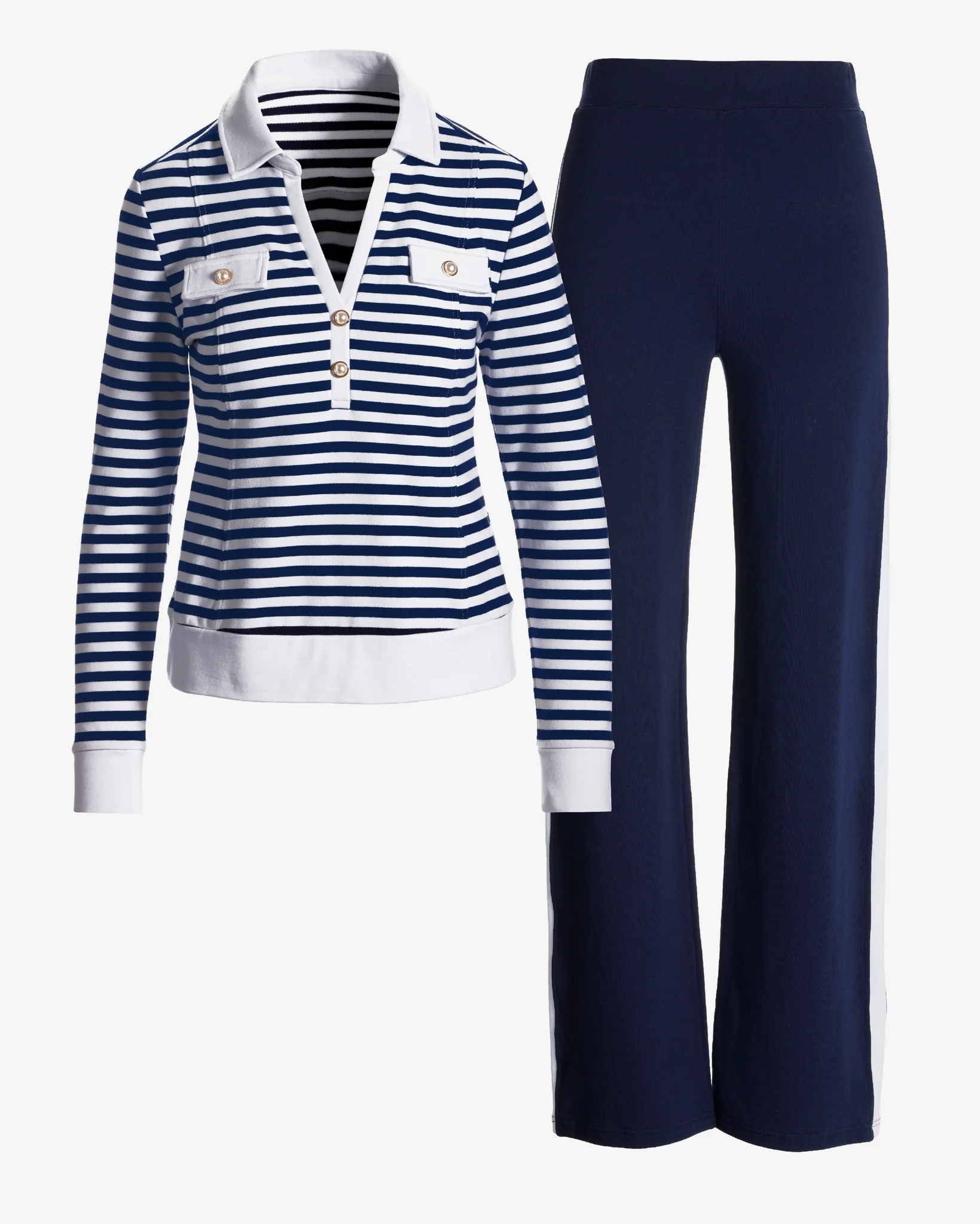 Pearl Stripe French Terry Top and Pant Set Navy/White - Mycitystee