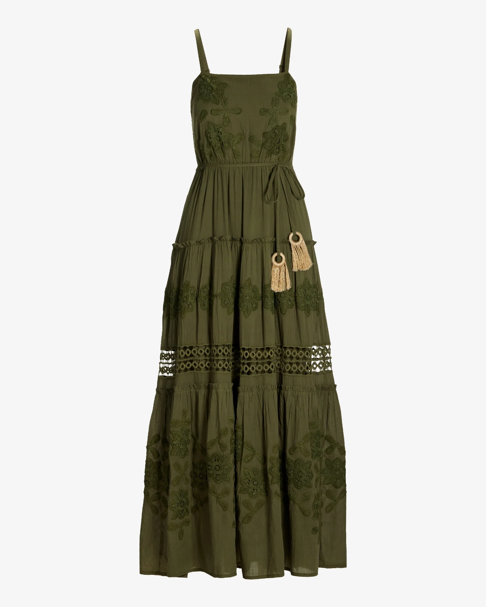 Lace Inset Woven Maxi Dress Moss Green - Mycitystee