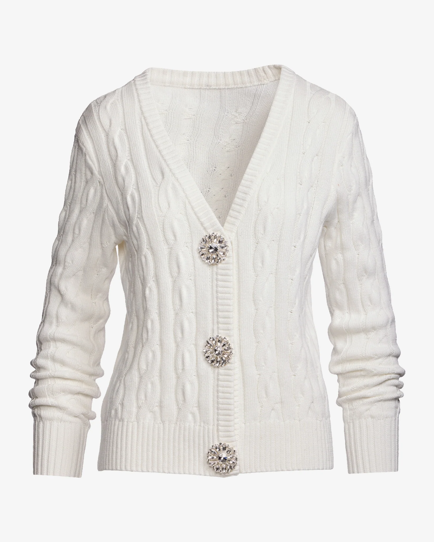 Cable Embellished Button Cardigan Off White - Mycitystee