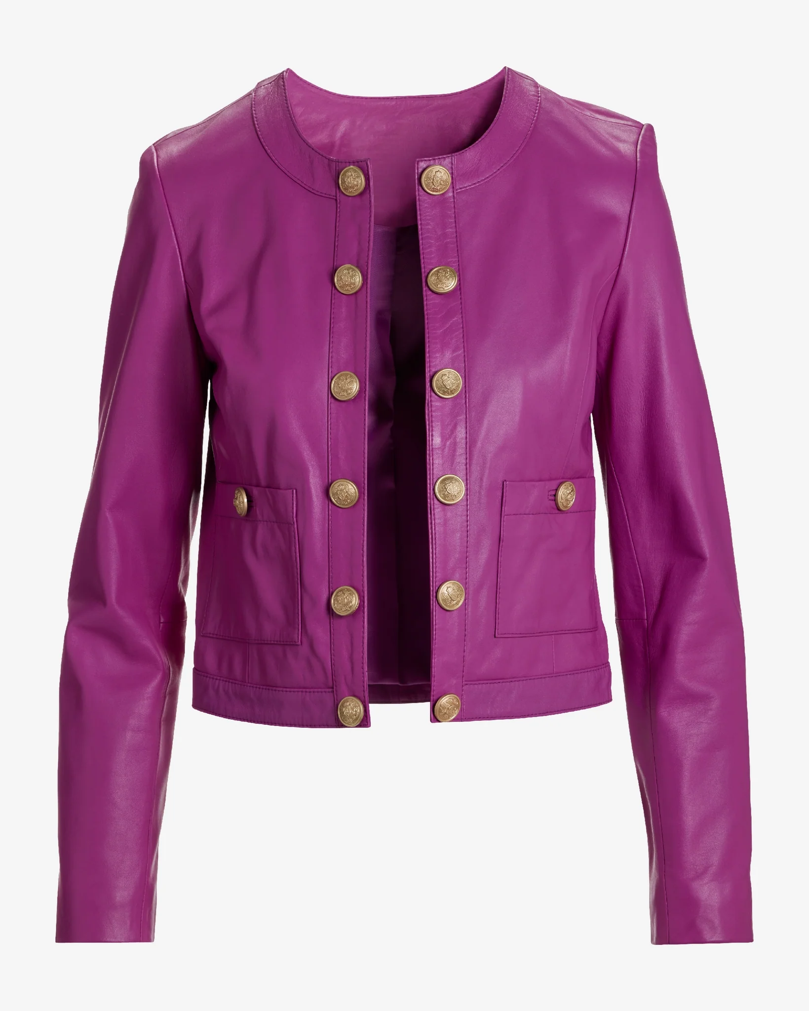 Genuine Leather Crest Button Jacket Fuchsia Pink - Mycitystee