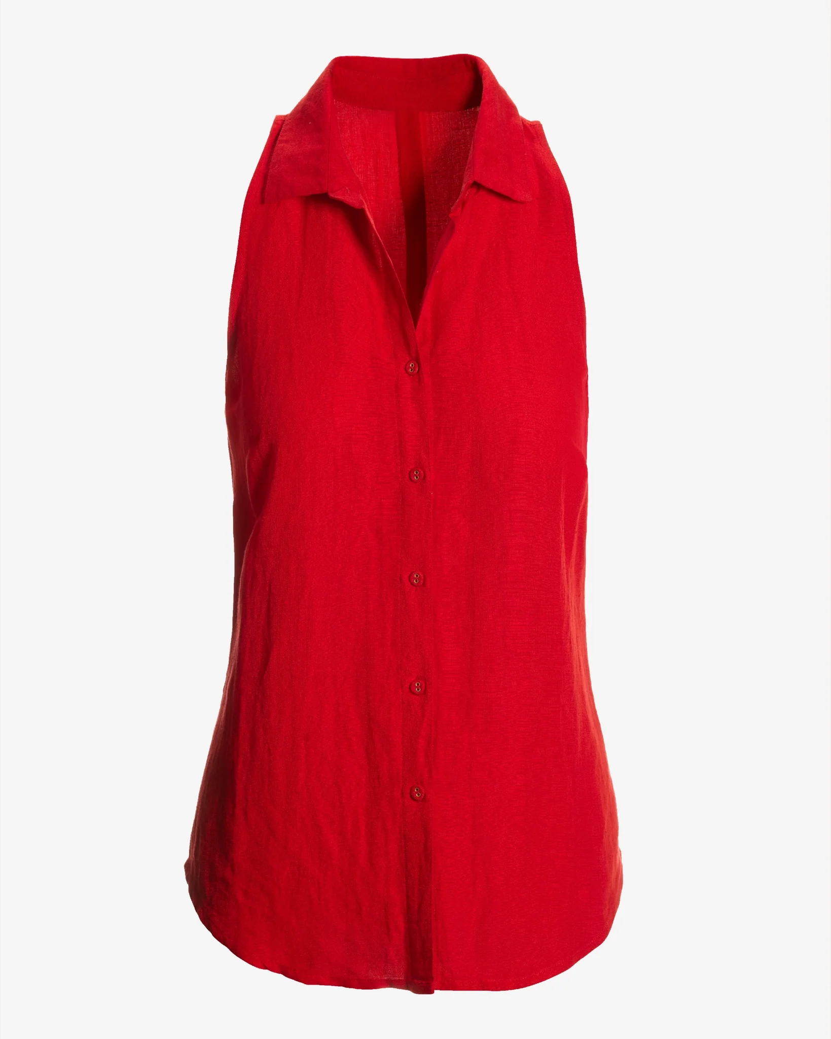 Linen Sleeveless Button-Front Shirt Racing Red - Mycitystee