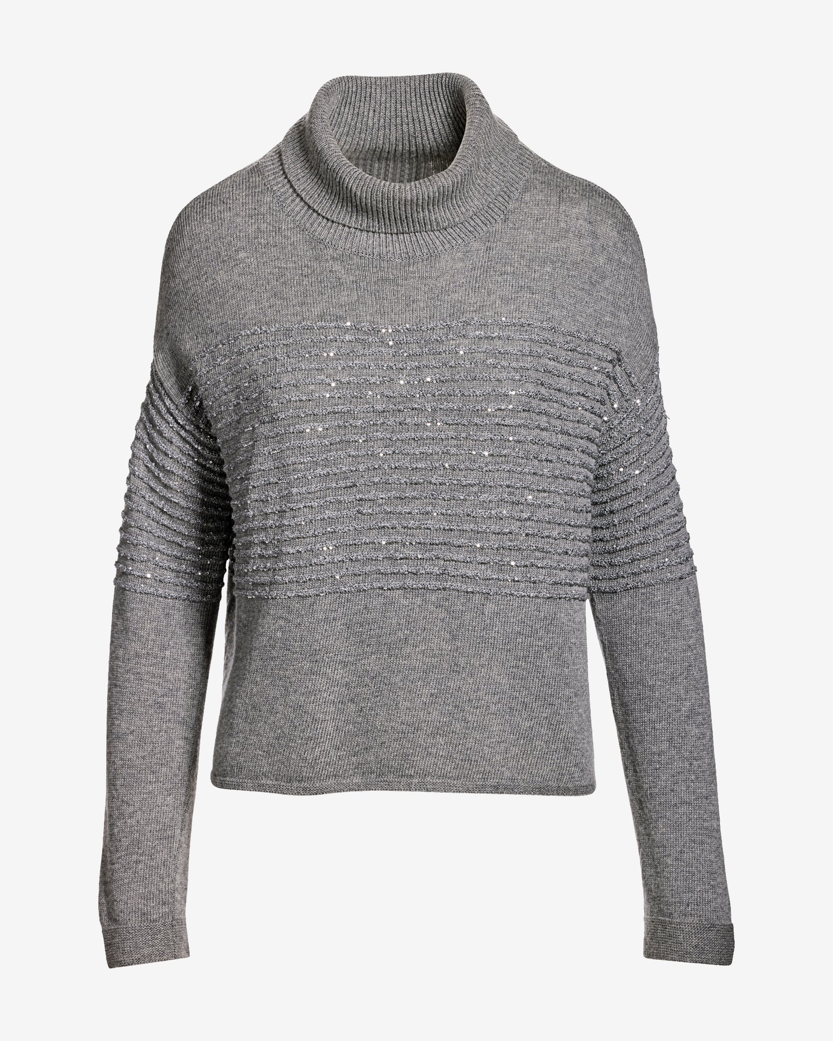 Metallic Stripe Detail Turtleneck Sweater Heather Gray - Mycitystee
