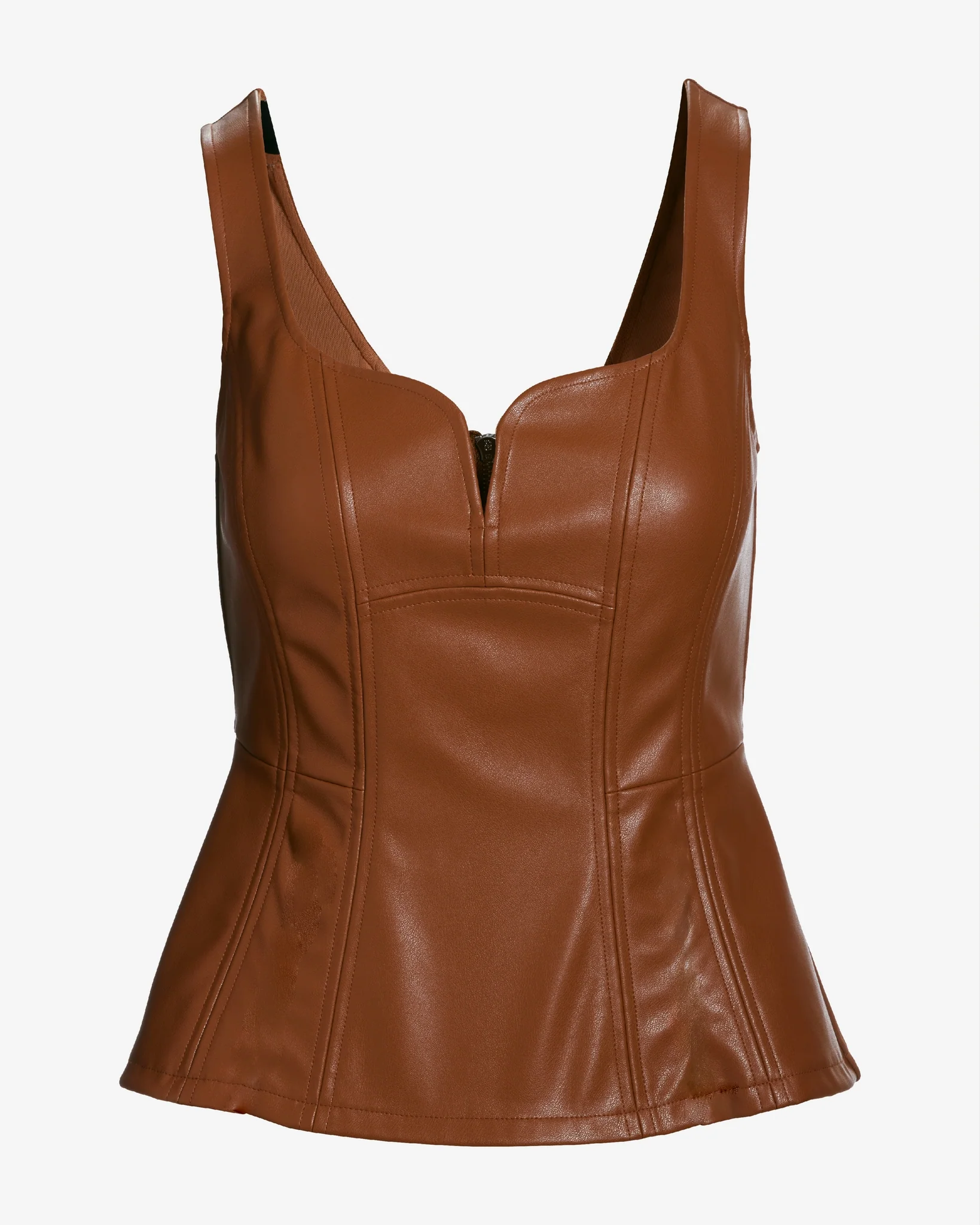 Faux Leather Peplum Top Cognac - Mycitystee
