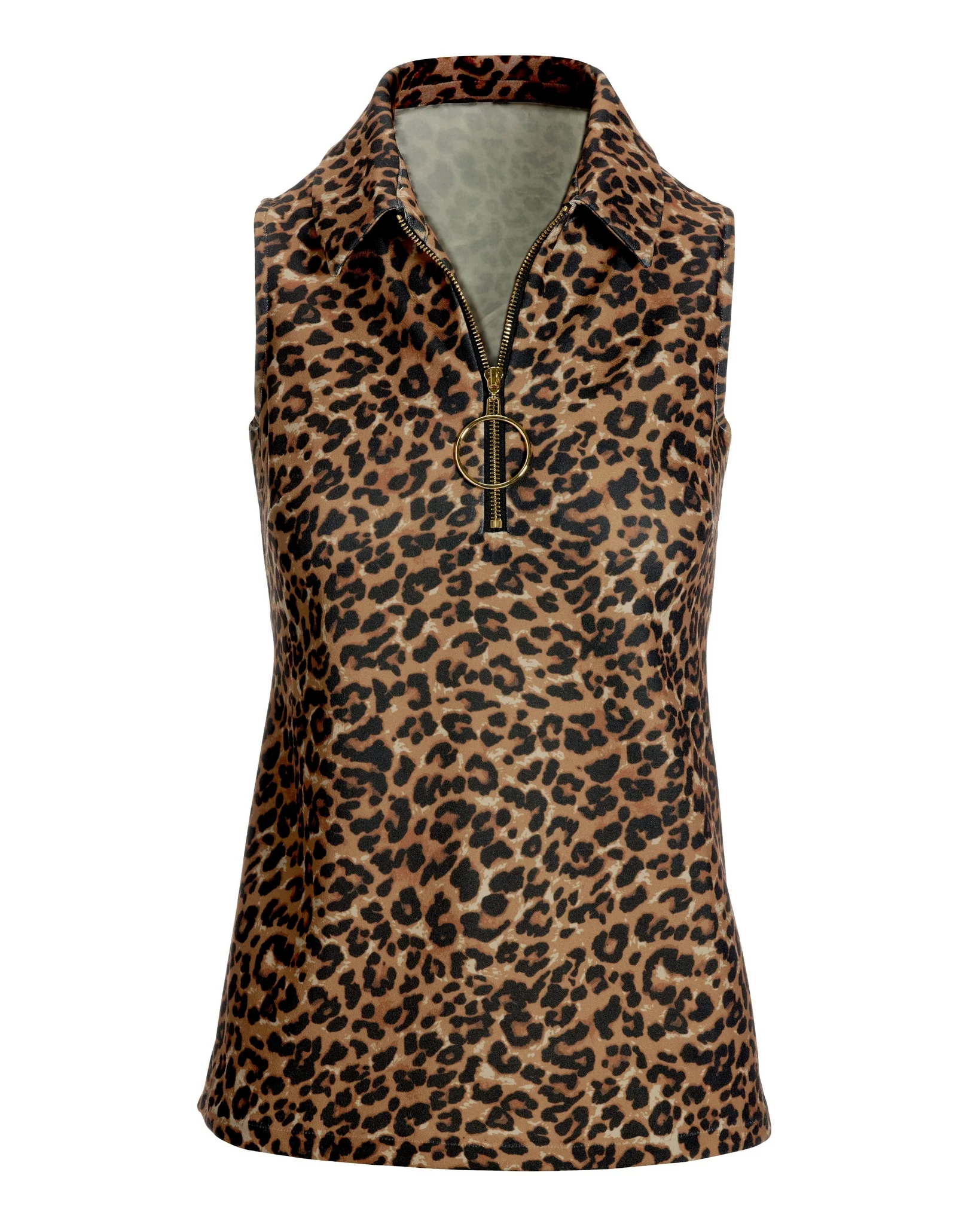 Leopard Zip-Up Collared Knit Top Multi - Mycitystee
