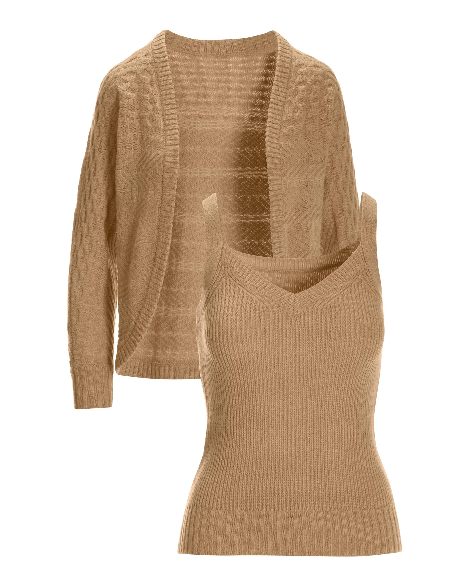 Cable Detail Cardigan and Cami Sweater Set Sesame - Mycitystee