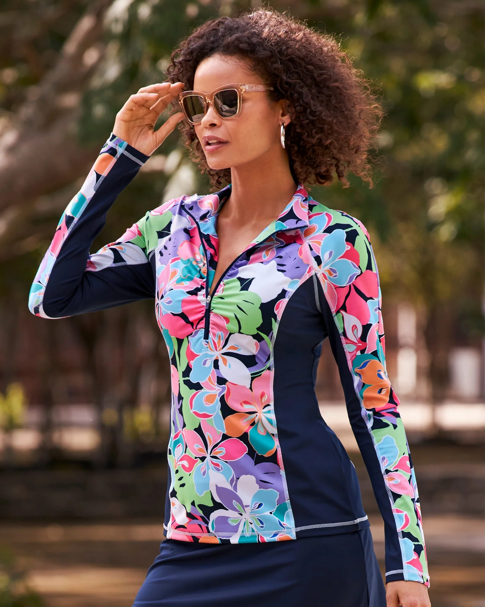 B-Active Bright Abstract Print Half-Zip Sport Top Multi - Mycitystee