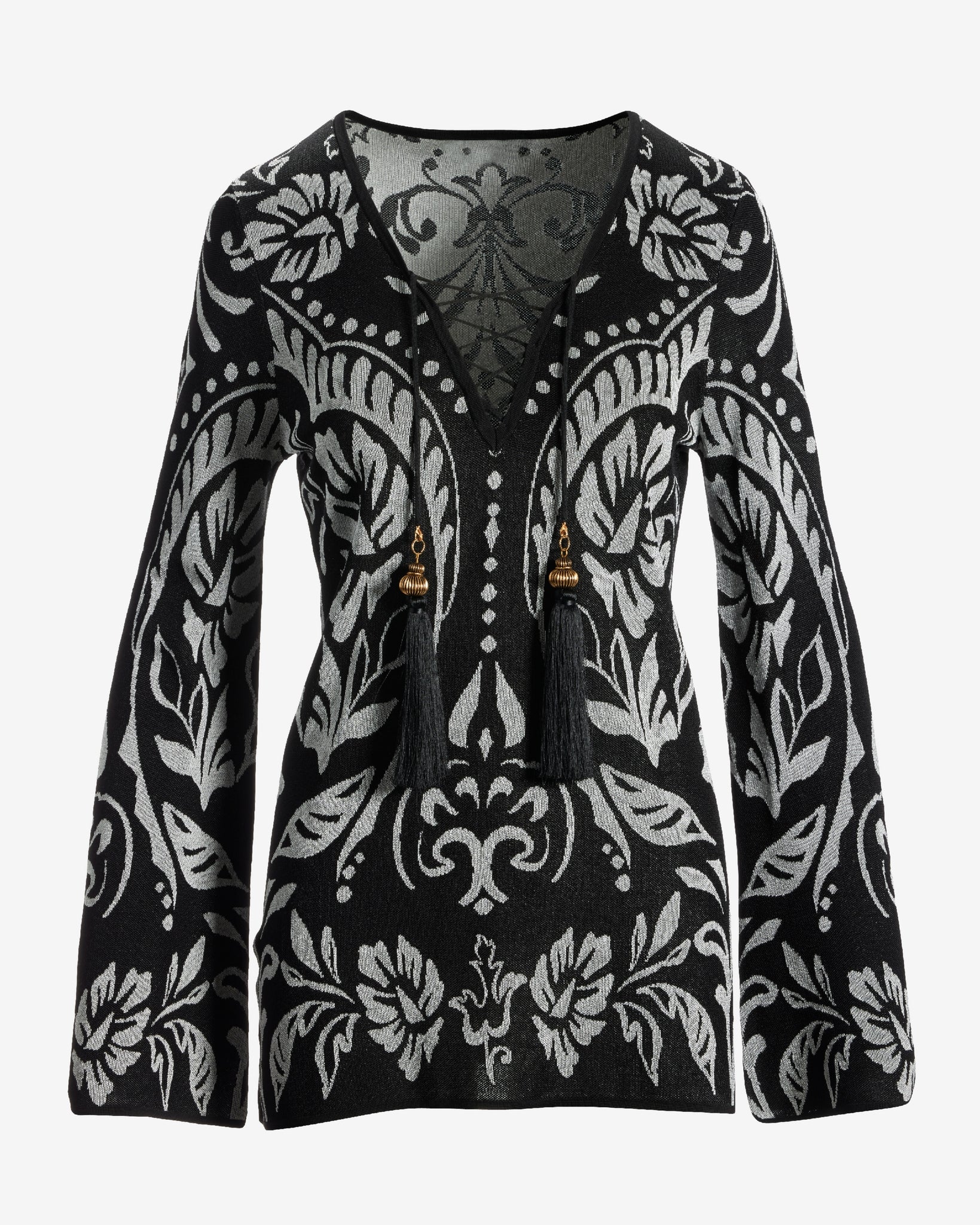 Abstract Lace Up Tunic Sweater Black/White - Mycitystee