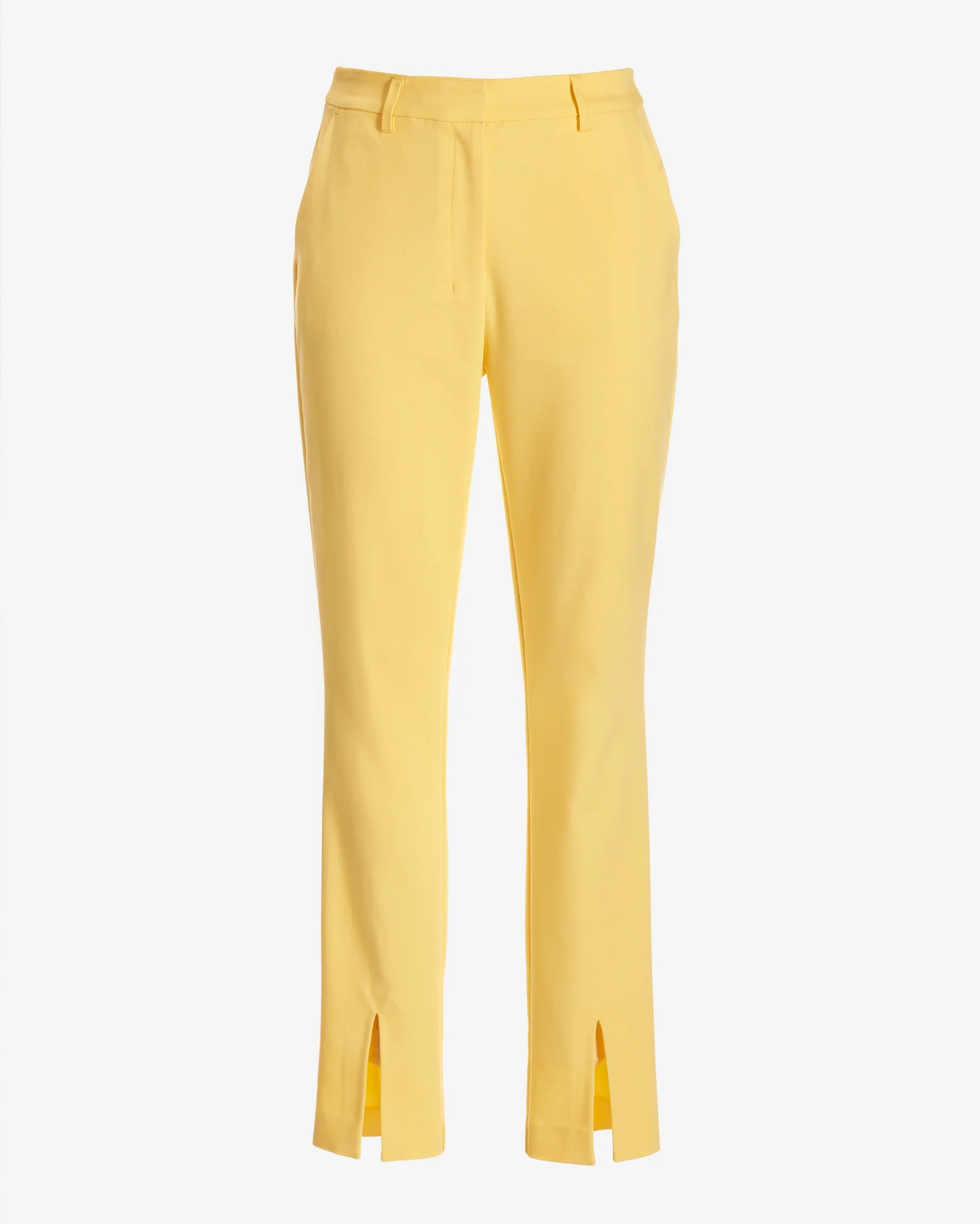 Newport Modern Slim Straight Leg Slit Front Trouser Pant Lemon Drop - Mycitystee