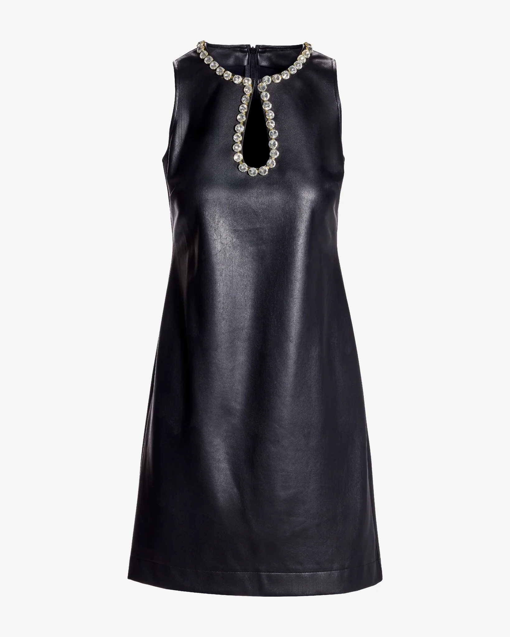 Faux Leather Crystal Embellished Keyhole Shift Dress Black - Mycitystee